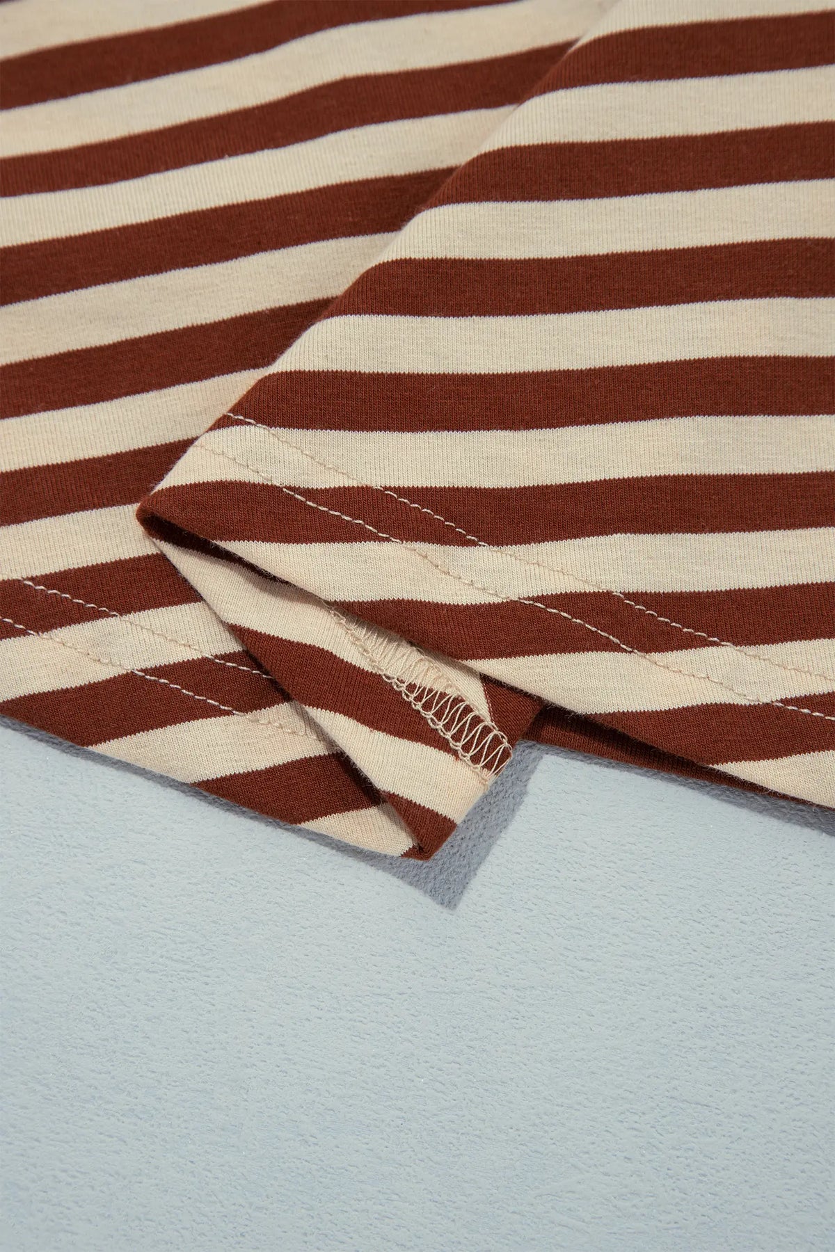 Striped Colourblock Cuffs Round Neck Long Sleeve Shift Dress – Brown Stripe