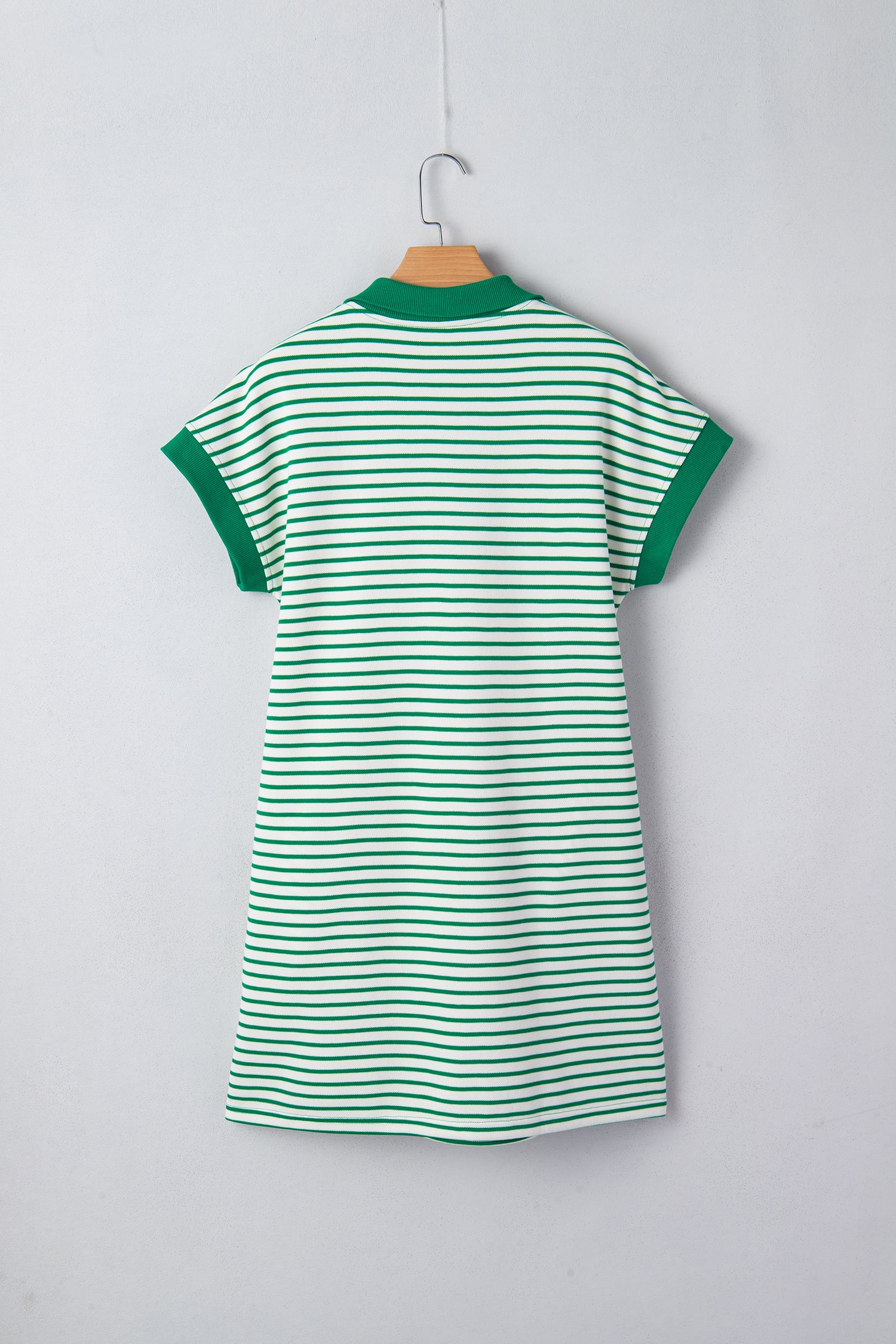 Stripe Quarter Zip Polo Collar T-Shirt Dress with Pockets
