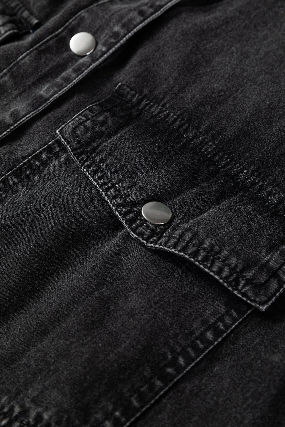 Chest Pocket Raw Hem Denim Loose Shirt Dress