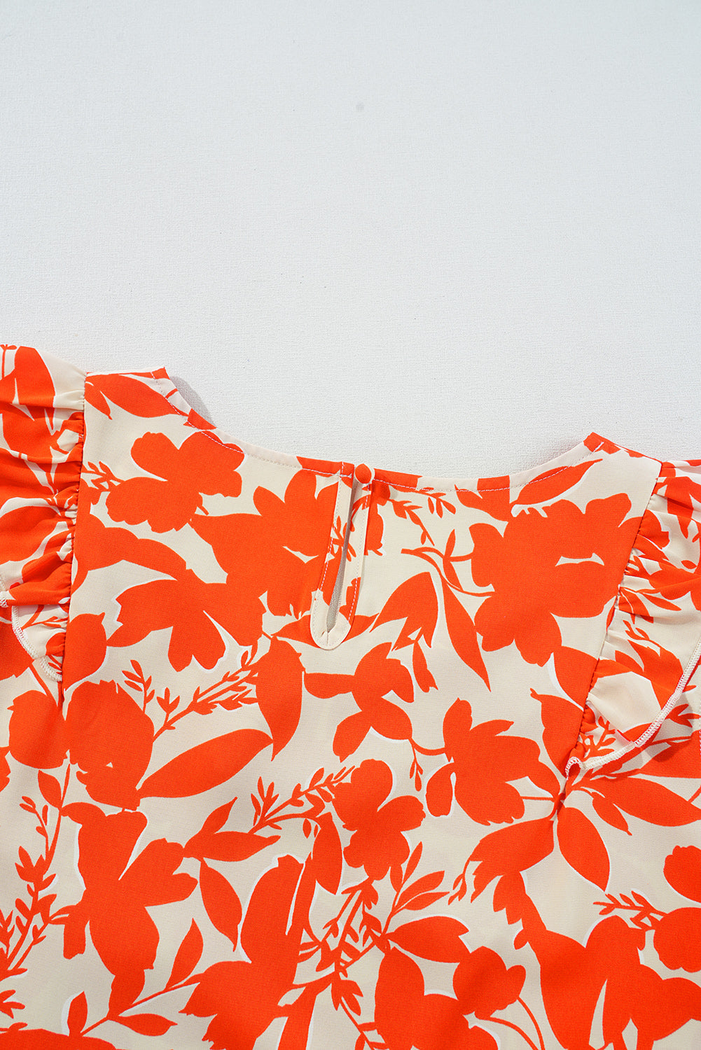 Orange Floral Ruffle Sleeve Print Top eAura