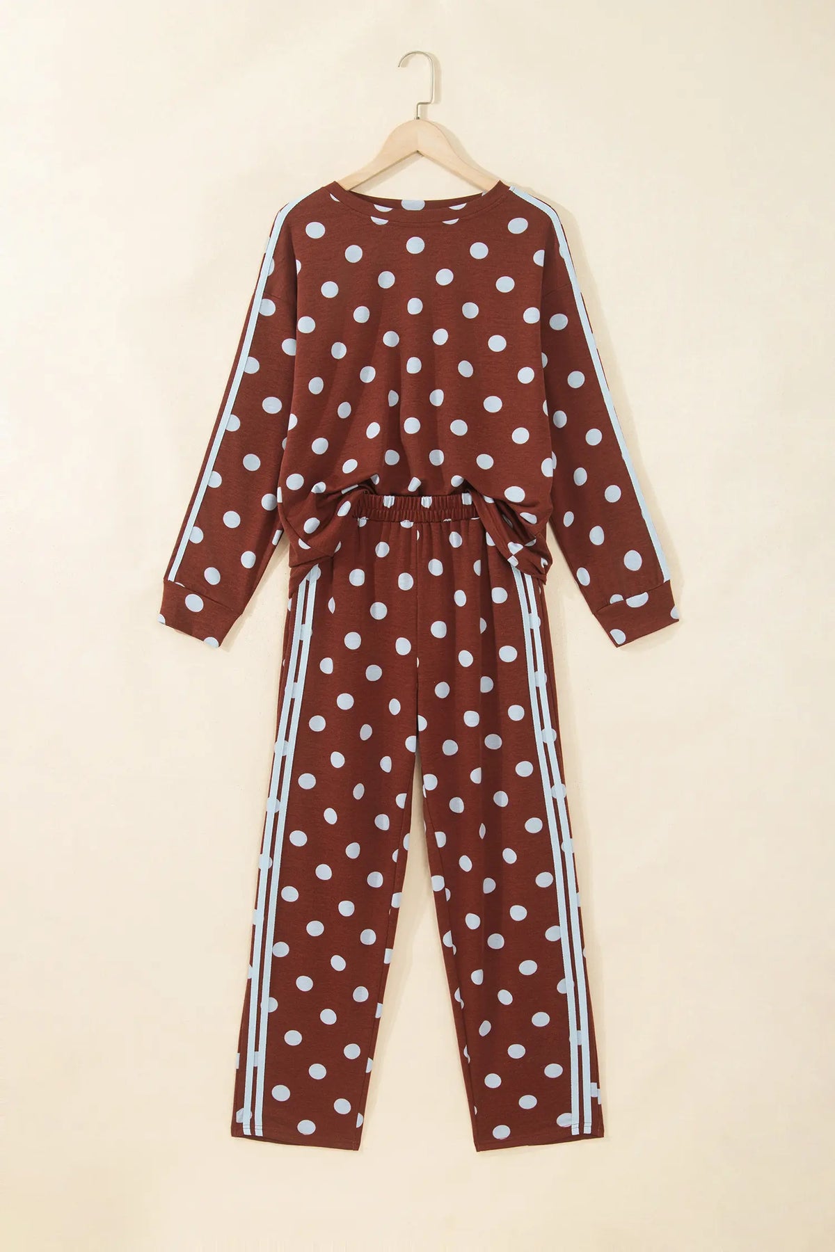 Co-ord Polka Dot Side-Stripe Long Sleeve Top and Trousers Set