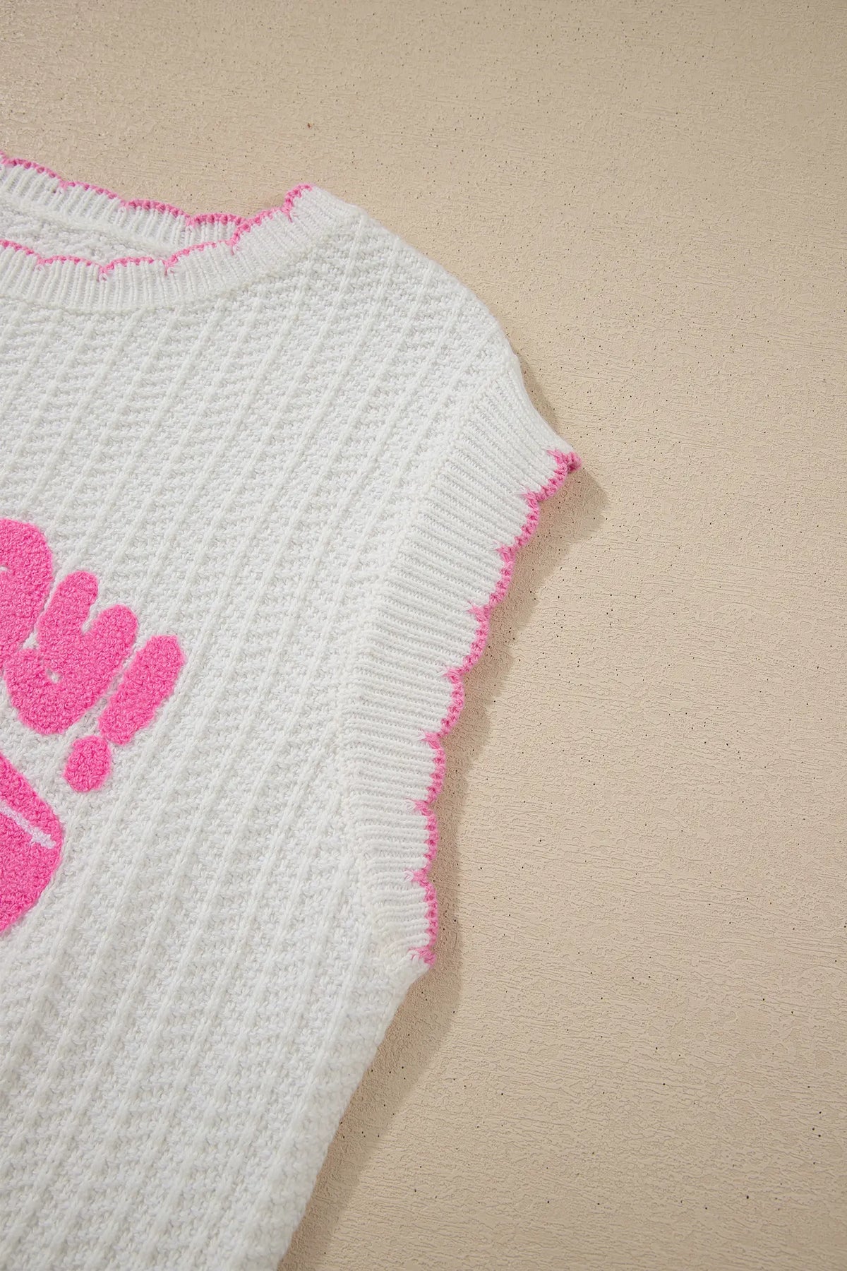 Lets Play Rugby Pattern Textured Knit Casual Shift Sweater Vest – White