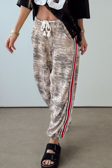 Camo Print Striped Side Panel Drawstring Joggers