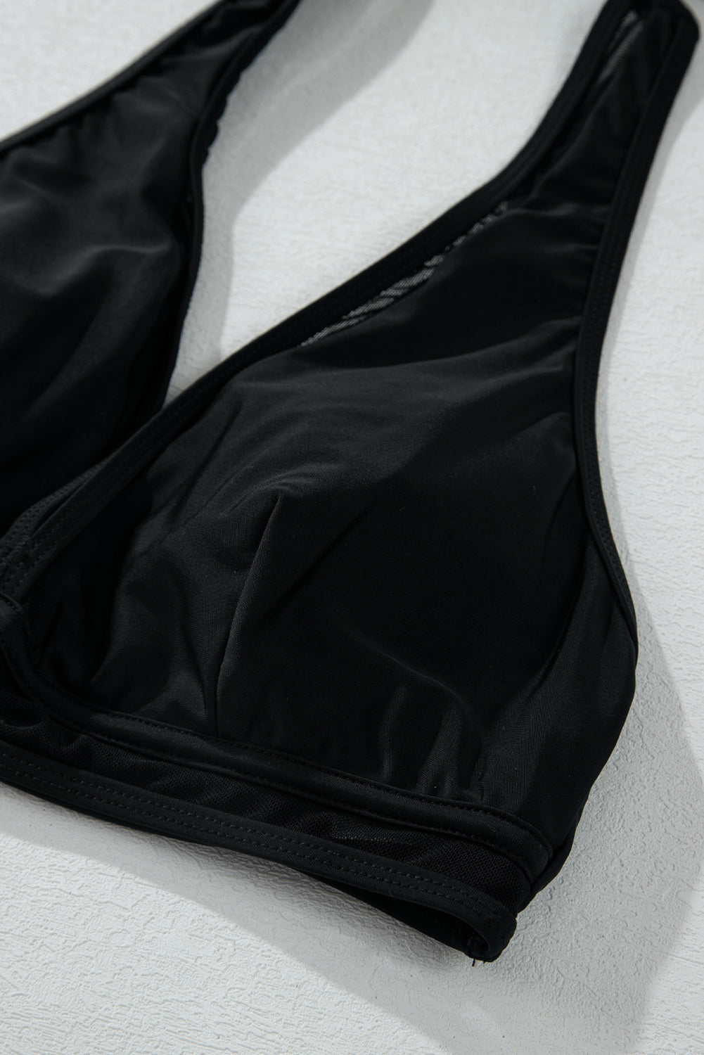 Black Sheer Mesh Edged Halter V Neck Push Up Bikini eAura