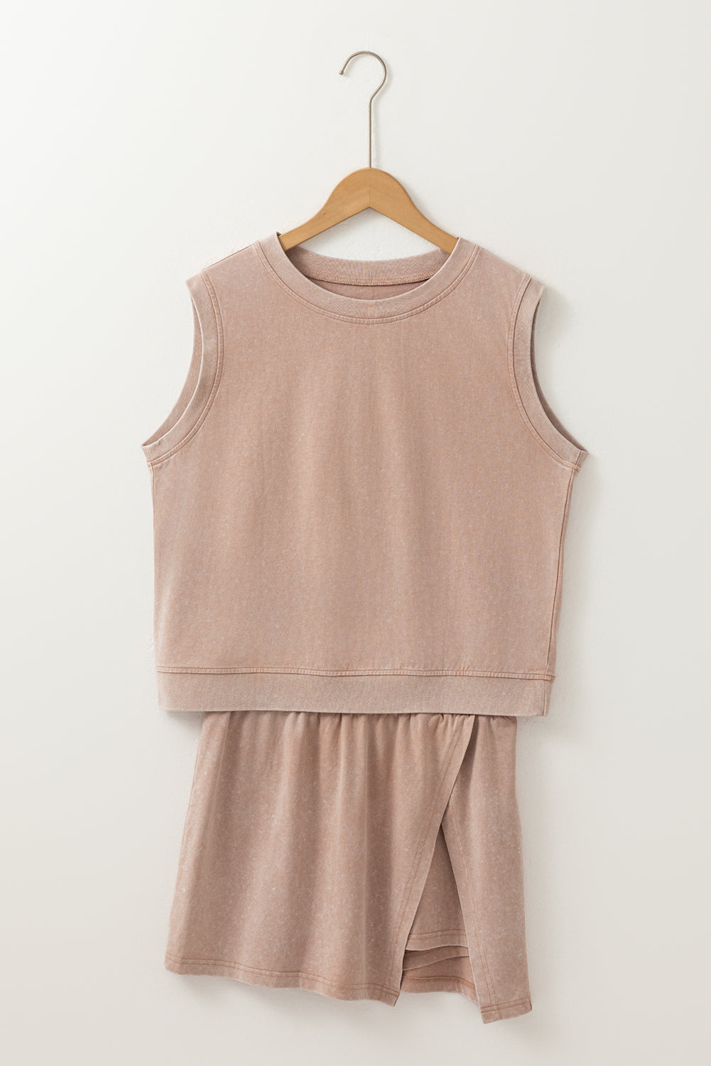 Skort Co-ord Set Mineral Wash Cotton Tank Top Lined Split Skirt - eAura