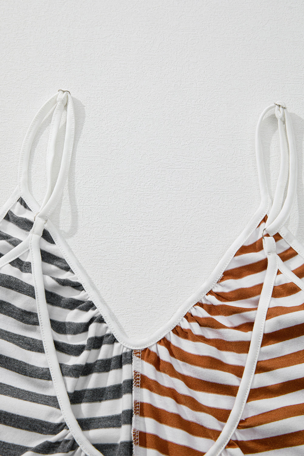 Yellow Stripe Two Tone Contrast Spaghetti Strap Backless Overall - eAura