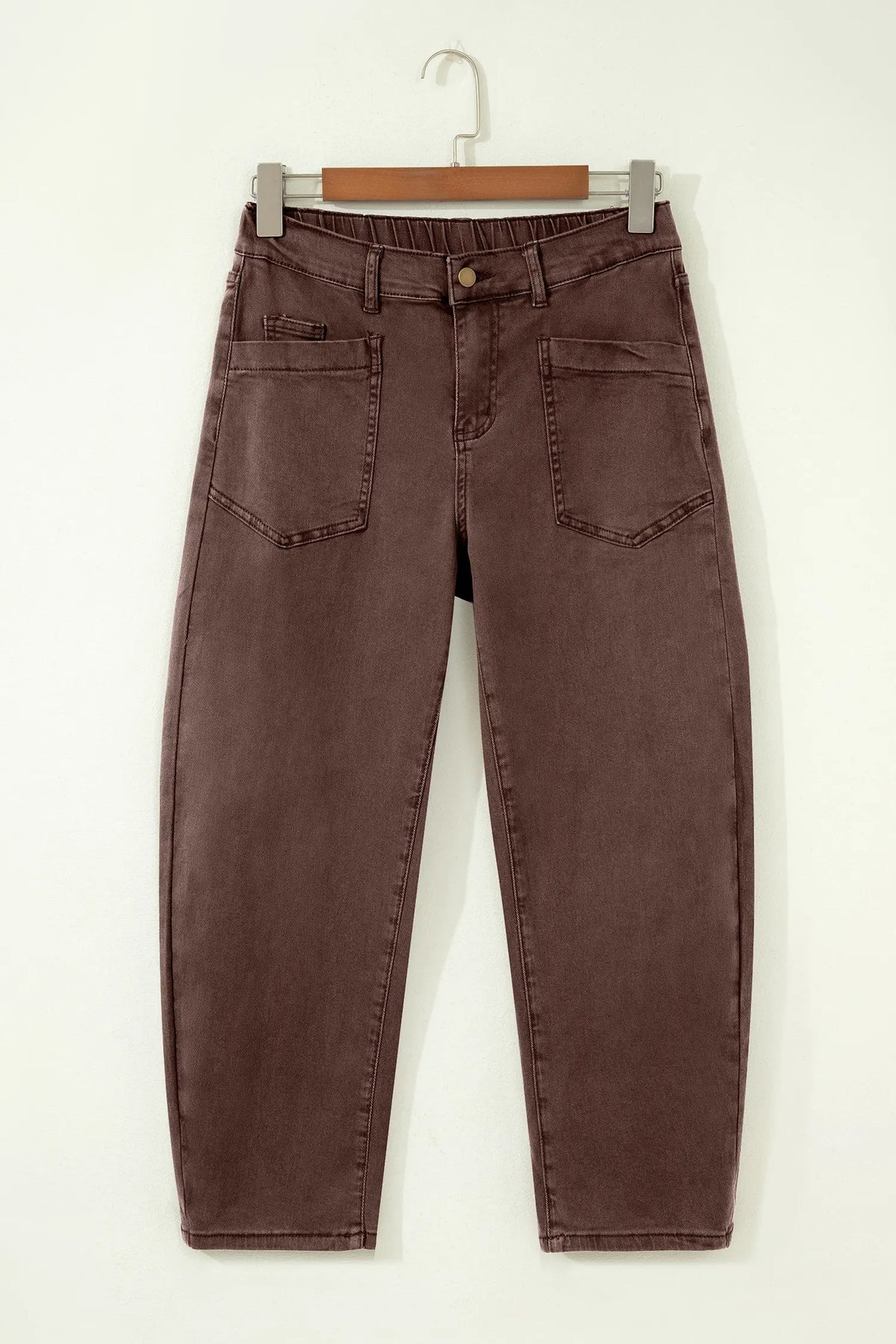 Solid Colour Square Patch Pocket Ankle-length Barrel Jeans – Beau Blue