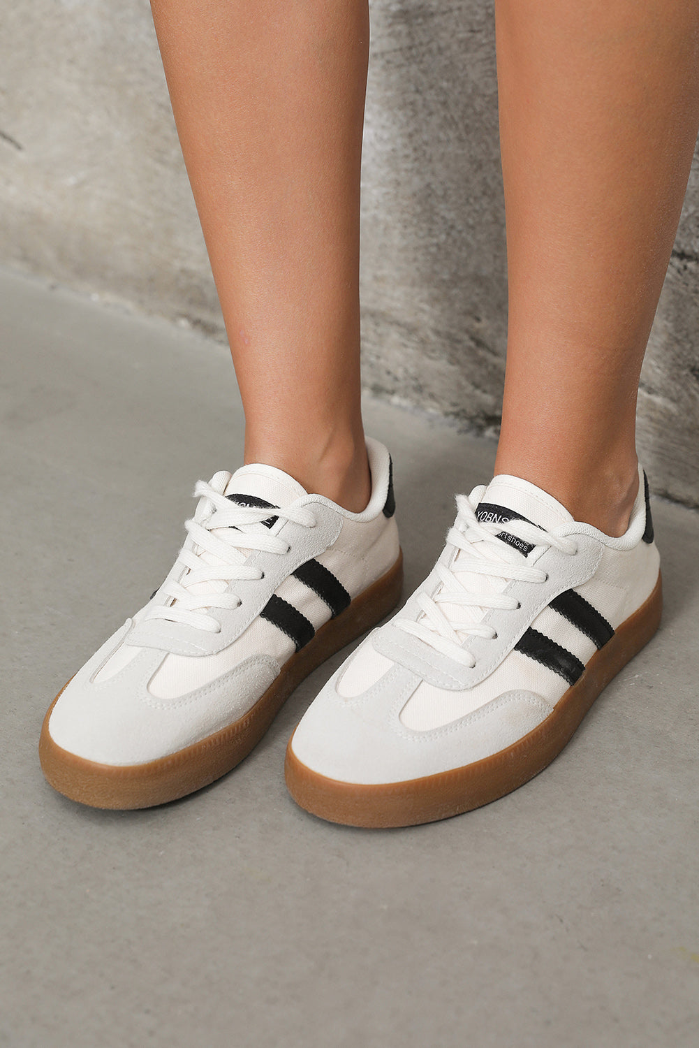 White Striped Lace-up Flat Trainers BB Fashion Outlet