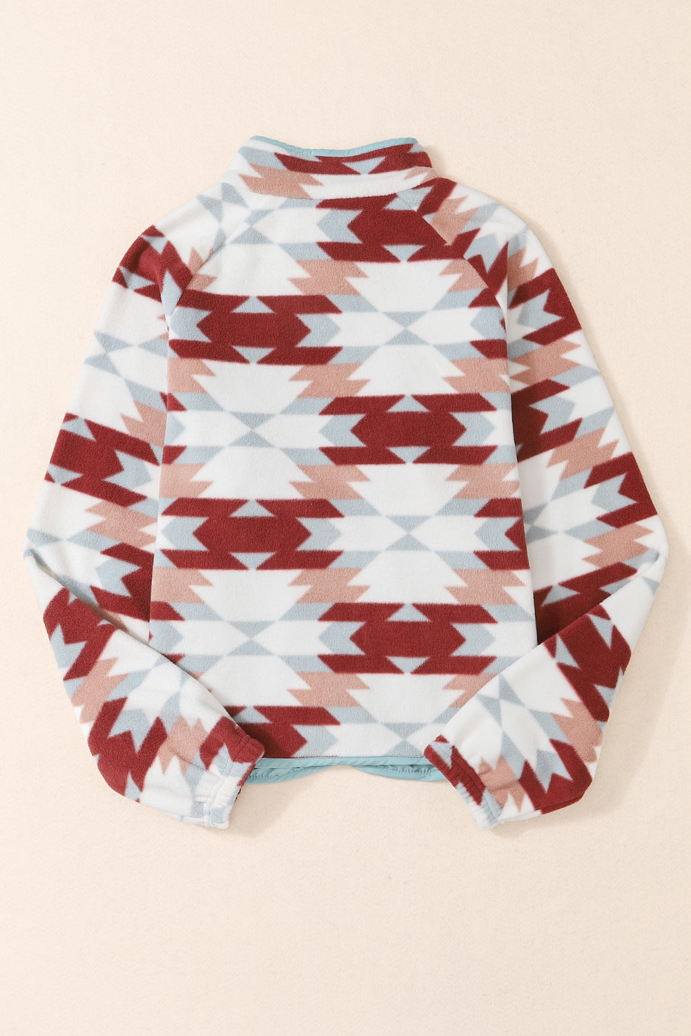 Fiery Red Western Aztec Buttoned Zipper Pockets Fleece Jacket eAura