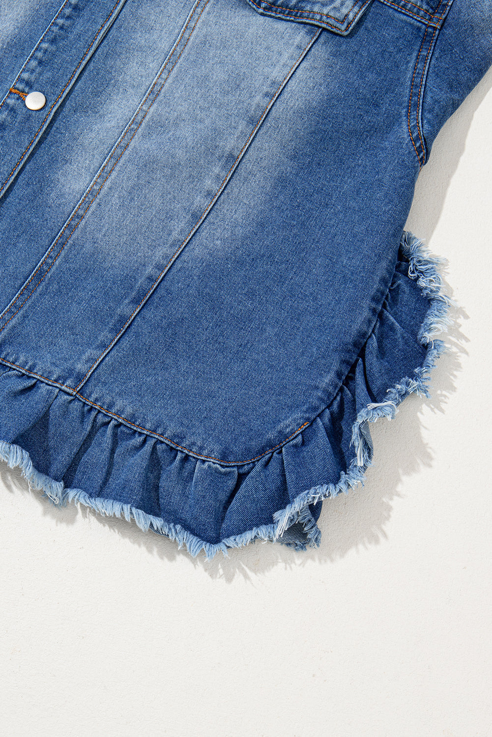 Peacock Blue Ruffled Frayed Short Sleeve Plus Size Denim Jacket Beagle Boutique Fashion Outlet