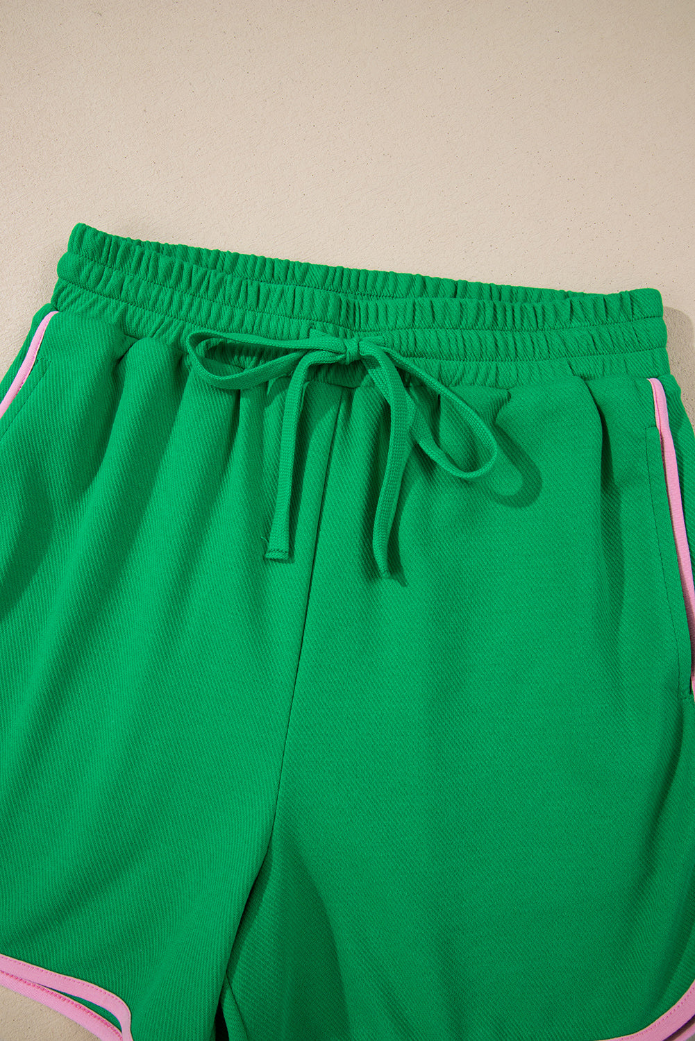 Bright Green Two Tone Contrast Textured Crewneck Tee and Shorts Set eAura