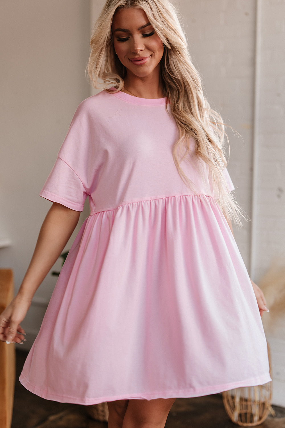 Pocketed Raw Edge Babydoll Dress eAura