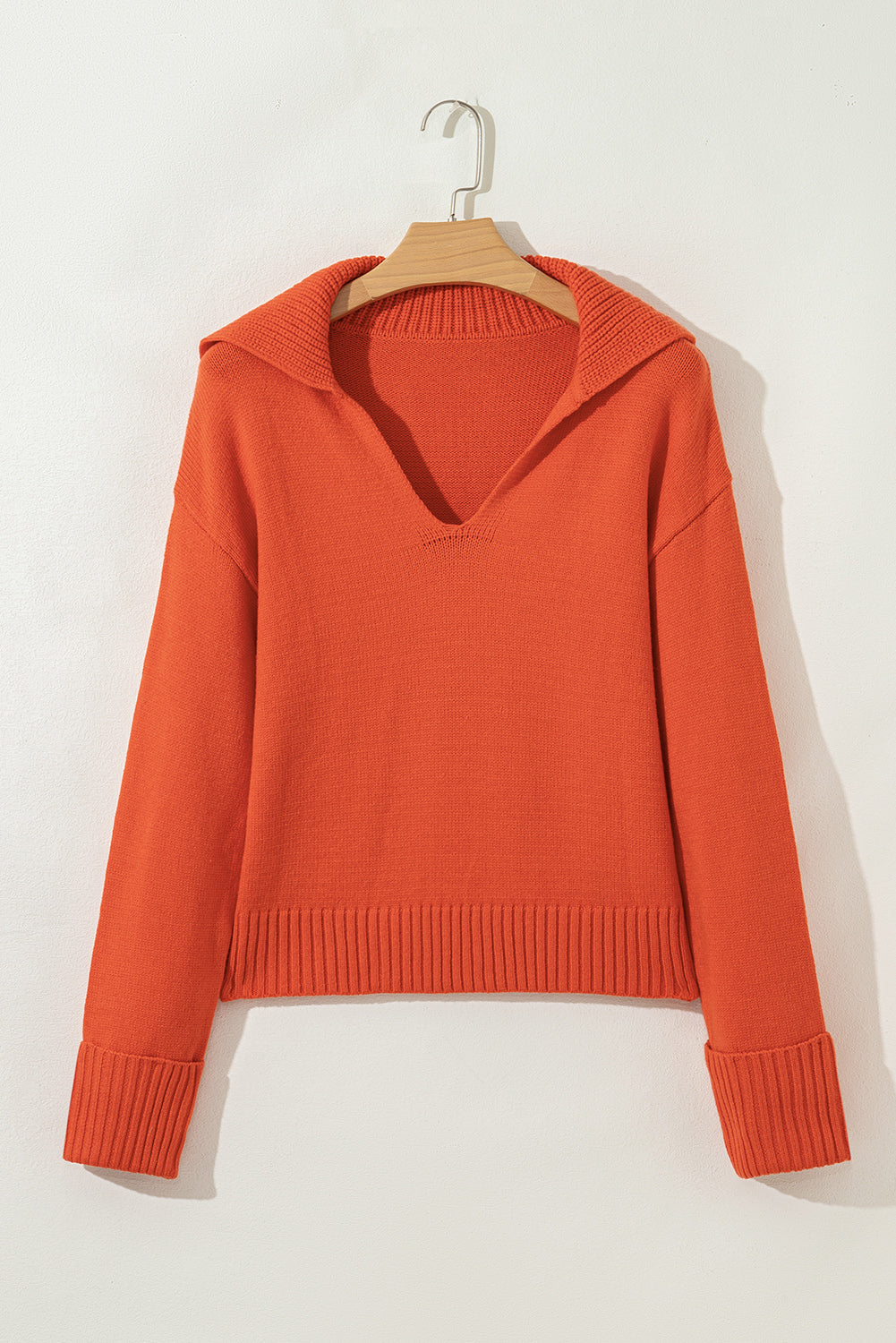 Collared V-Neck Ribbed Edge Sweater Dear-Lover Dropshipping