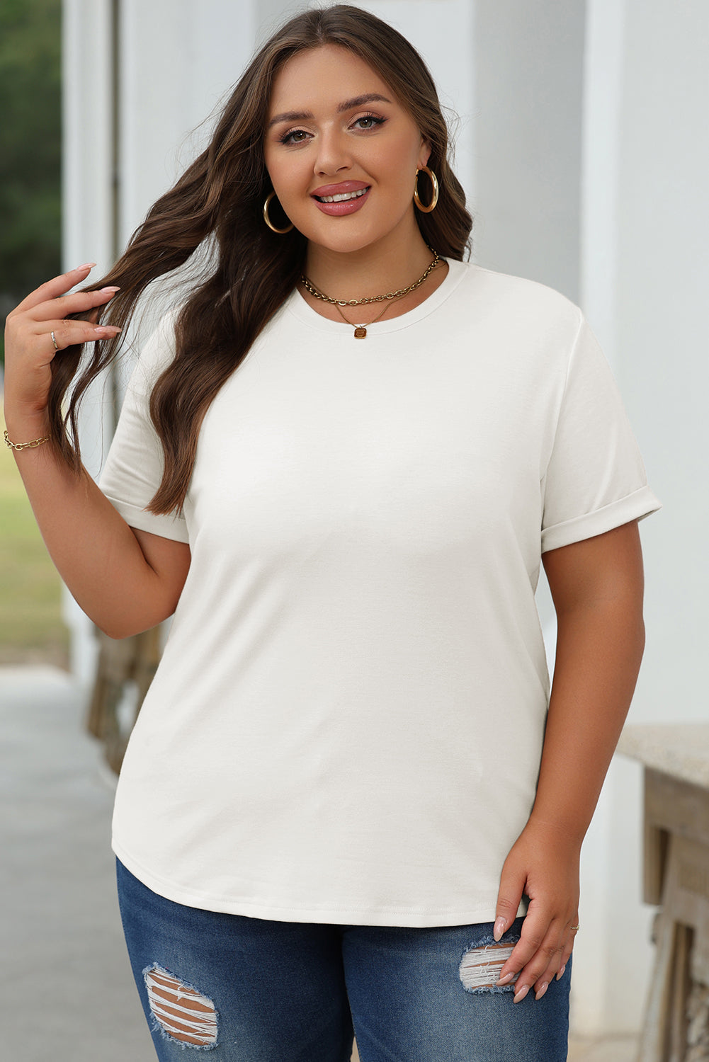Casual Plain Crew Neck Tee T-Shirt