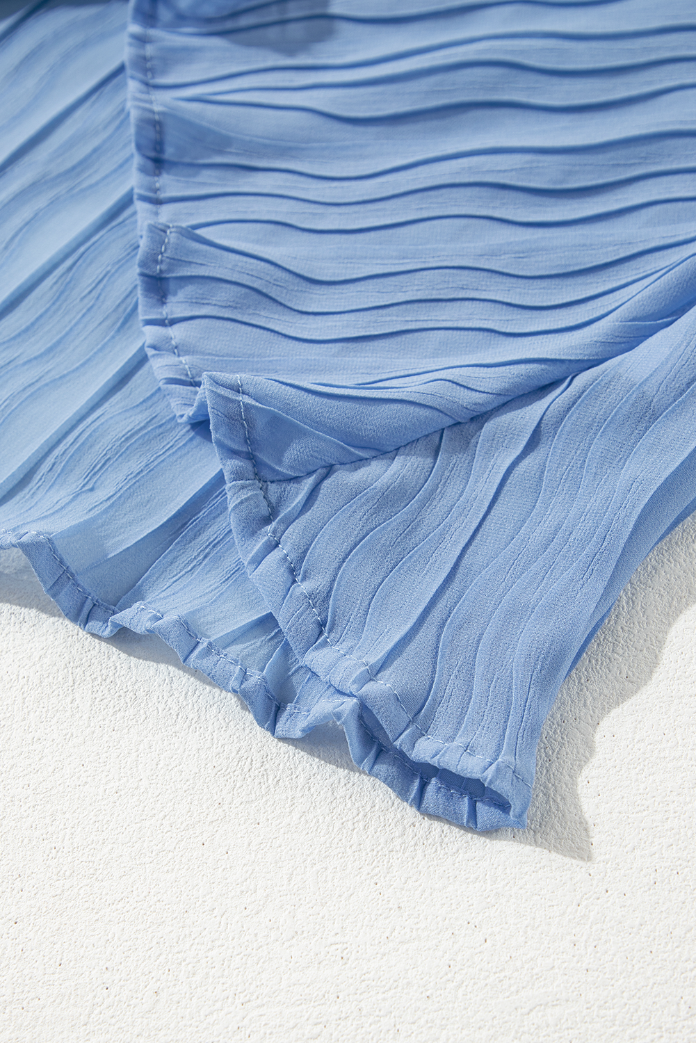 Myosotis Textured Pleated Tied Mock Neck Flowy Sleeveless Top eAura