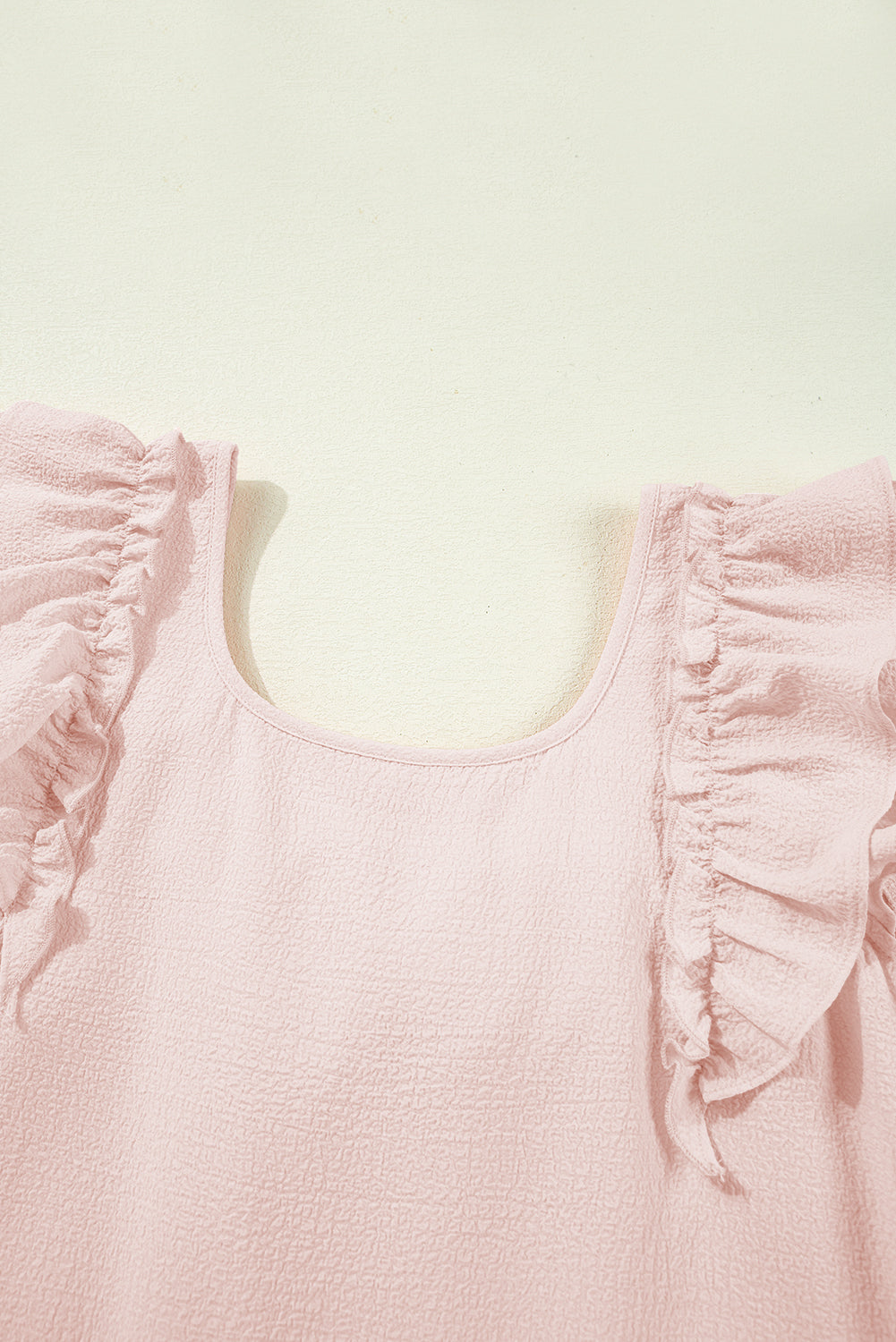 Light Pink Textured Flutter Sleeve Square Neck Bow Back Mini Dress eAura