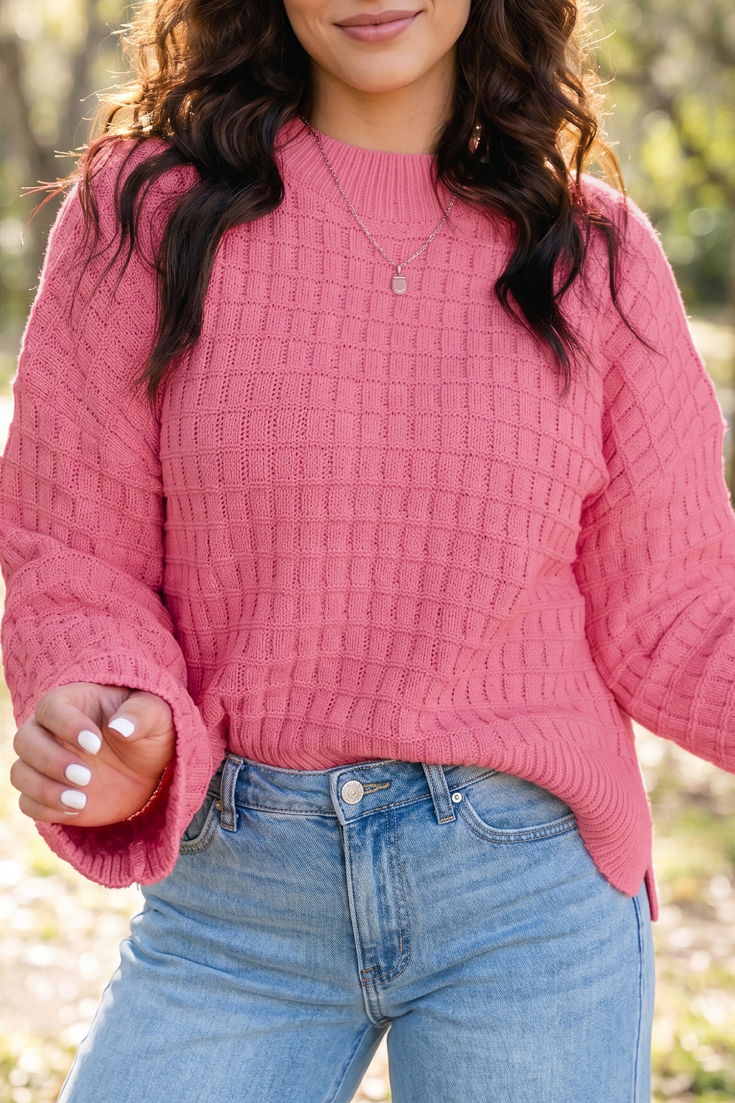 Drop Shoulder Long Sleeve Knit Regular Fit Sweater – Peach Blossom