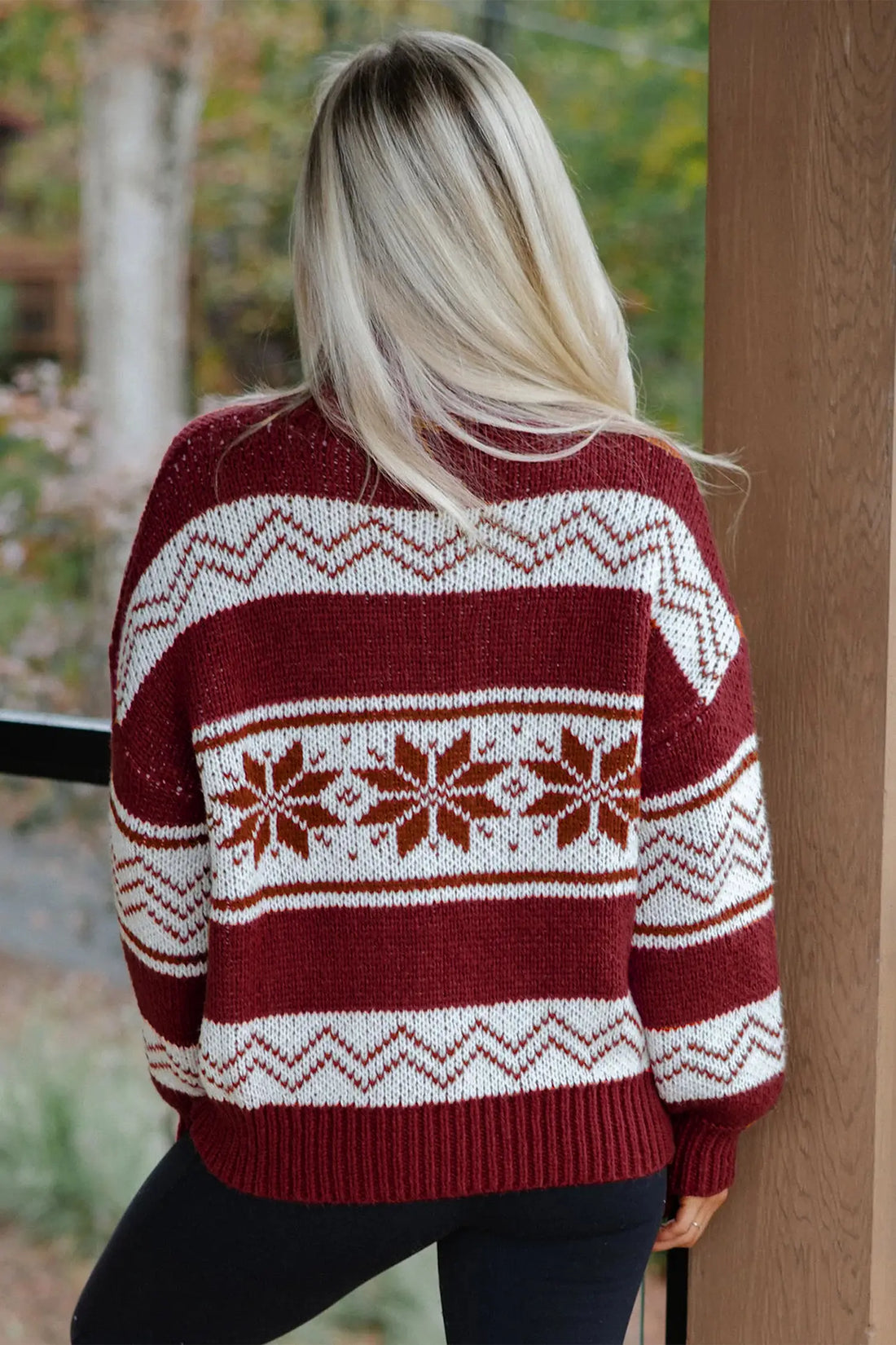 Geometric Pattern Zip-Up Knit Long Sleeve Regular Fit Cardigan