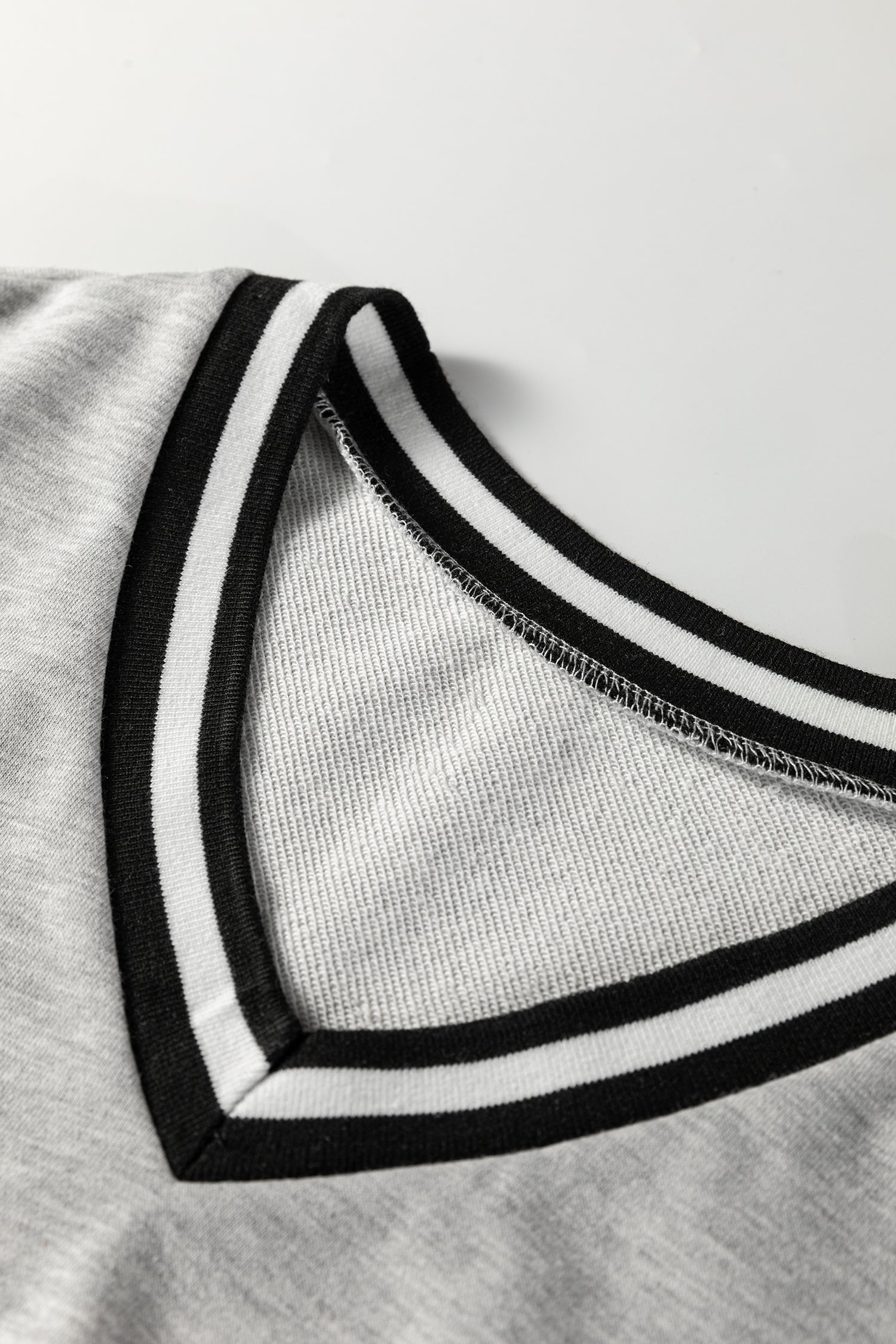 Striped Trim V-Neck Long Sleeve Preppy Sweatshirt Dress - Dresses/Mini Dresses
