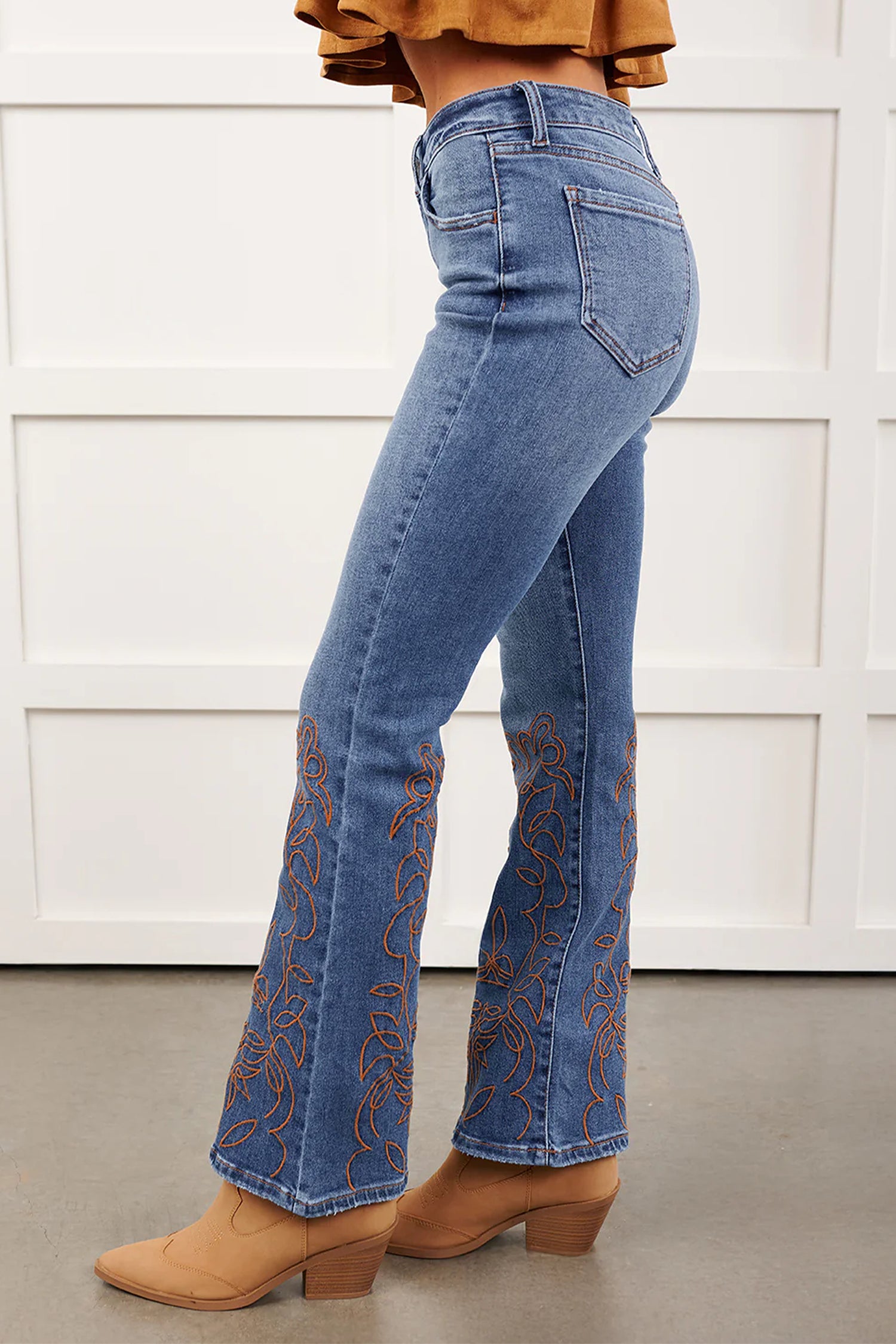 Ashleigh Blue Embroidered Flare Leg Jeans – Dark Blue