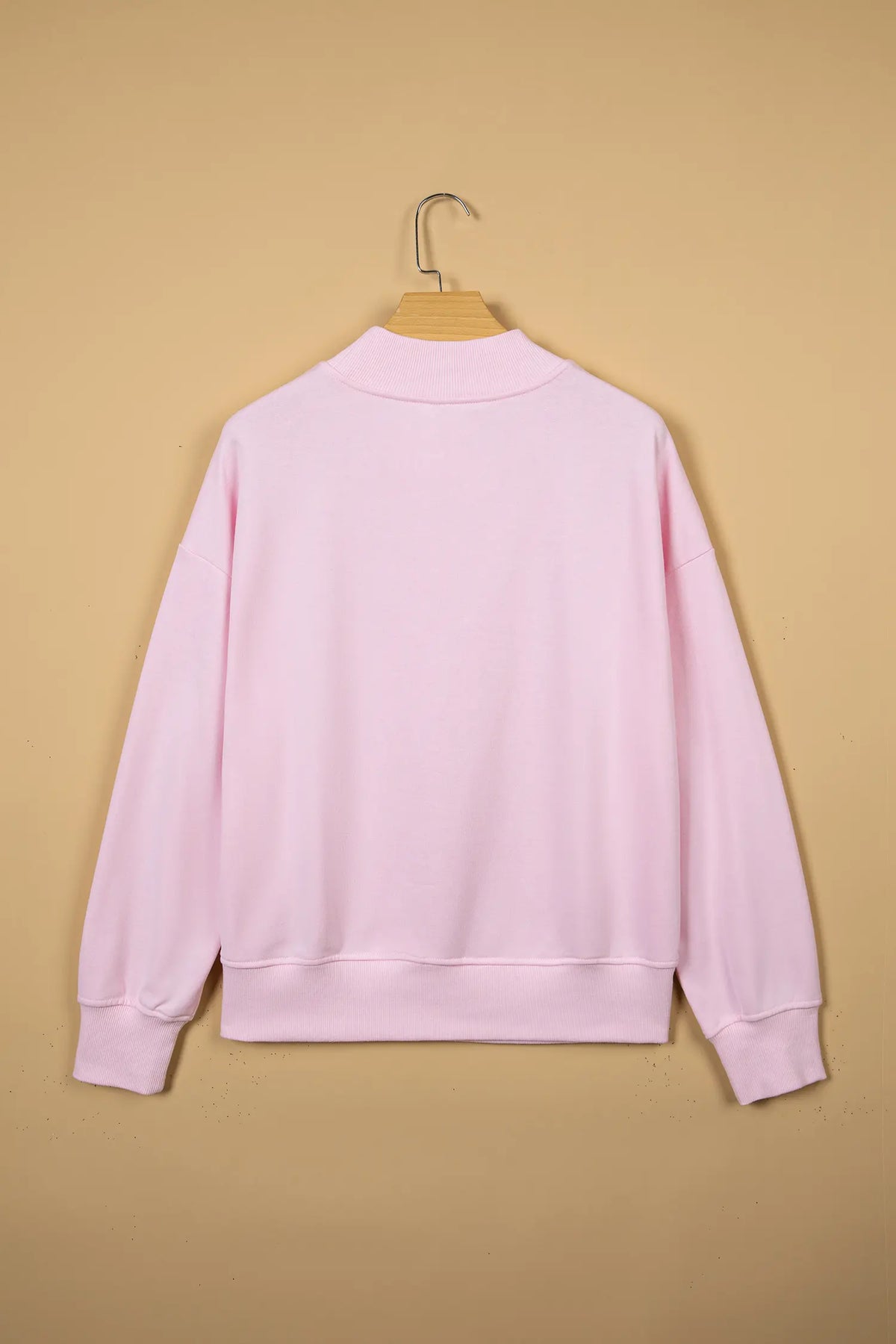 Stay Salty Embroidered Long Sleeve Stand Neck Shift Pullover Sweatshirt – Pink