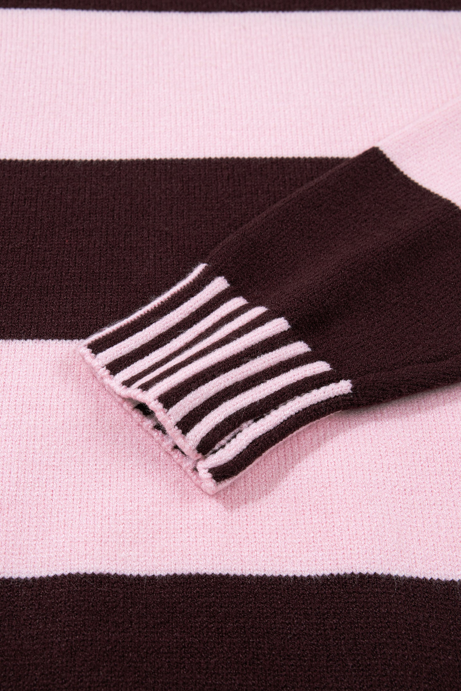 Contrast High Neck Dropped Shoulder Relaxed Pullover Sweater – Pink Stripe
