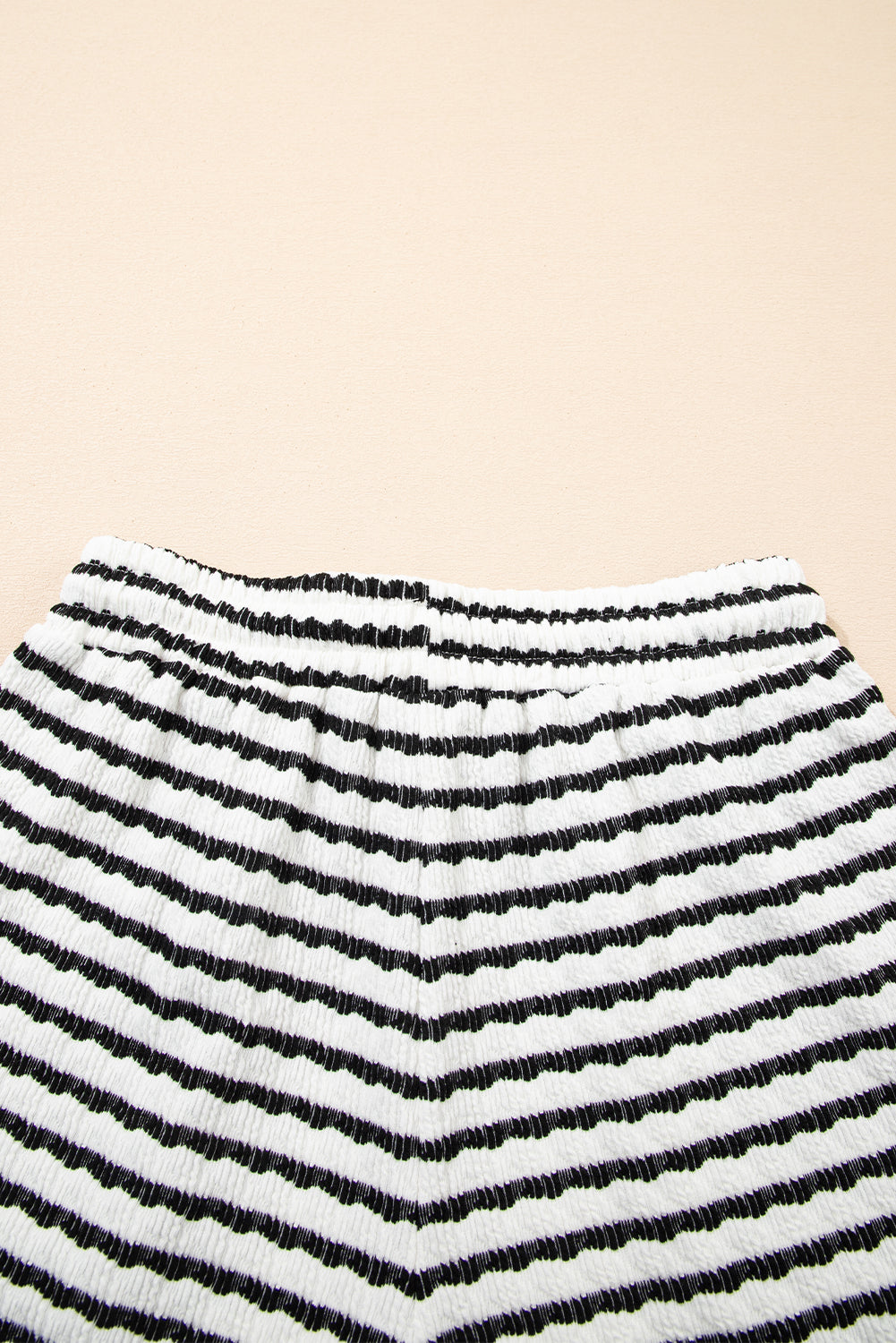 Black Stripe Knitted Short Sleeve Top and Drawstring Shorts Set eAura