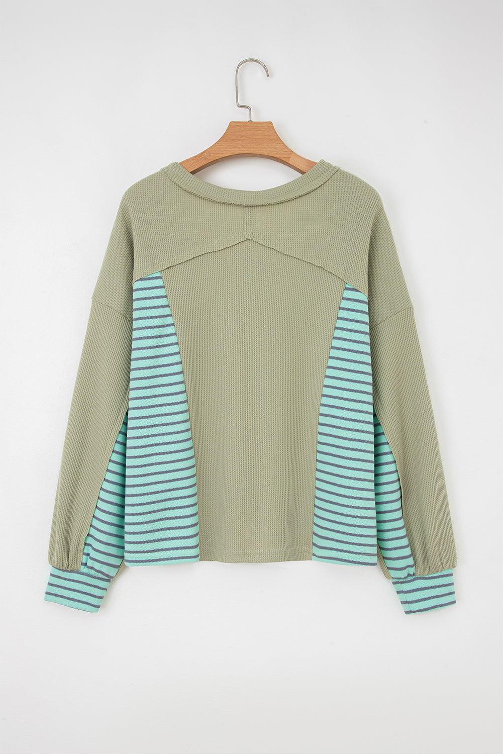 Exposed Seam Waffle Striped Patchwork Baggy Pullover - eAura