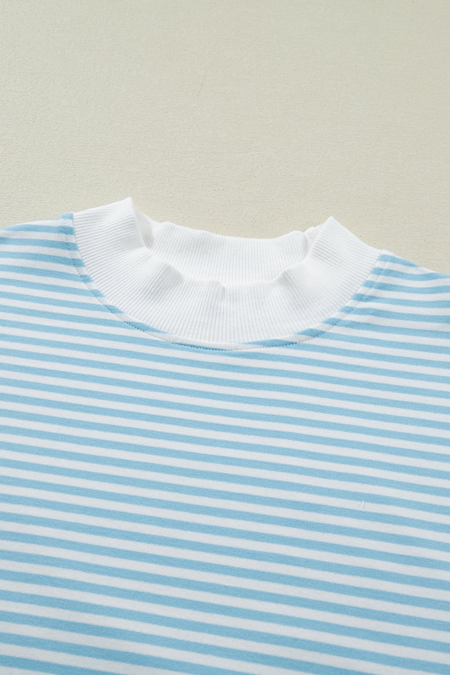 Stripe Cuffed Sleeve Contrast Mock Neck Tee Casual Co-ord Short Set