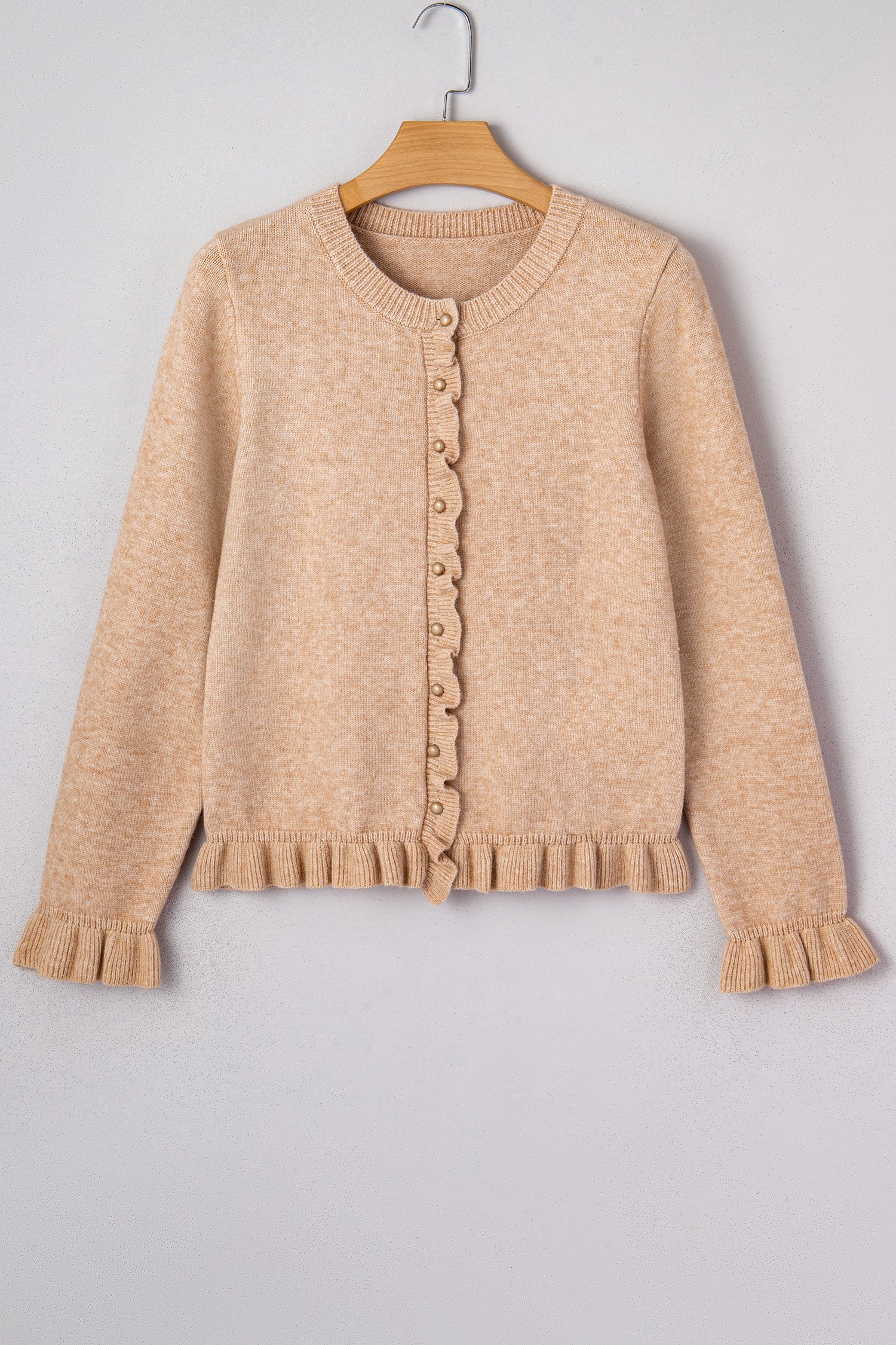 Ruffle Trim Gold Button Cardigan - eAura