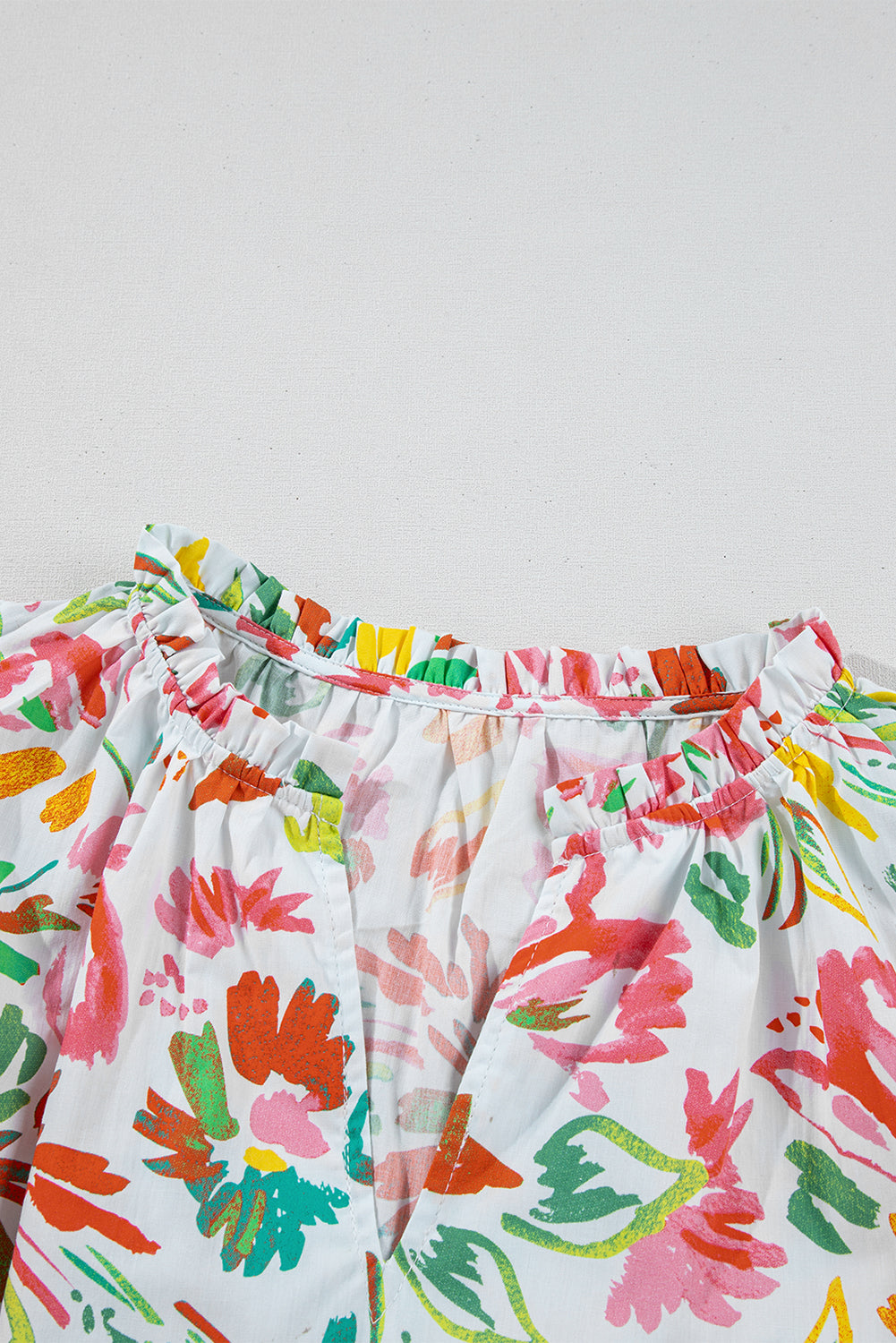 Multicolour Allover Floral Print Flutter Sleeve Split Neck Blouse eAura