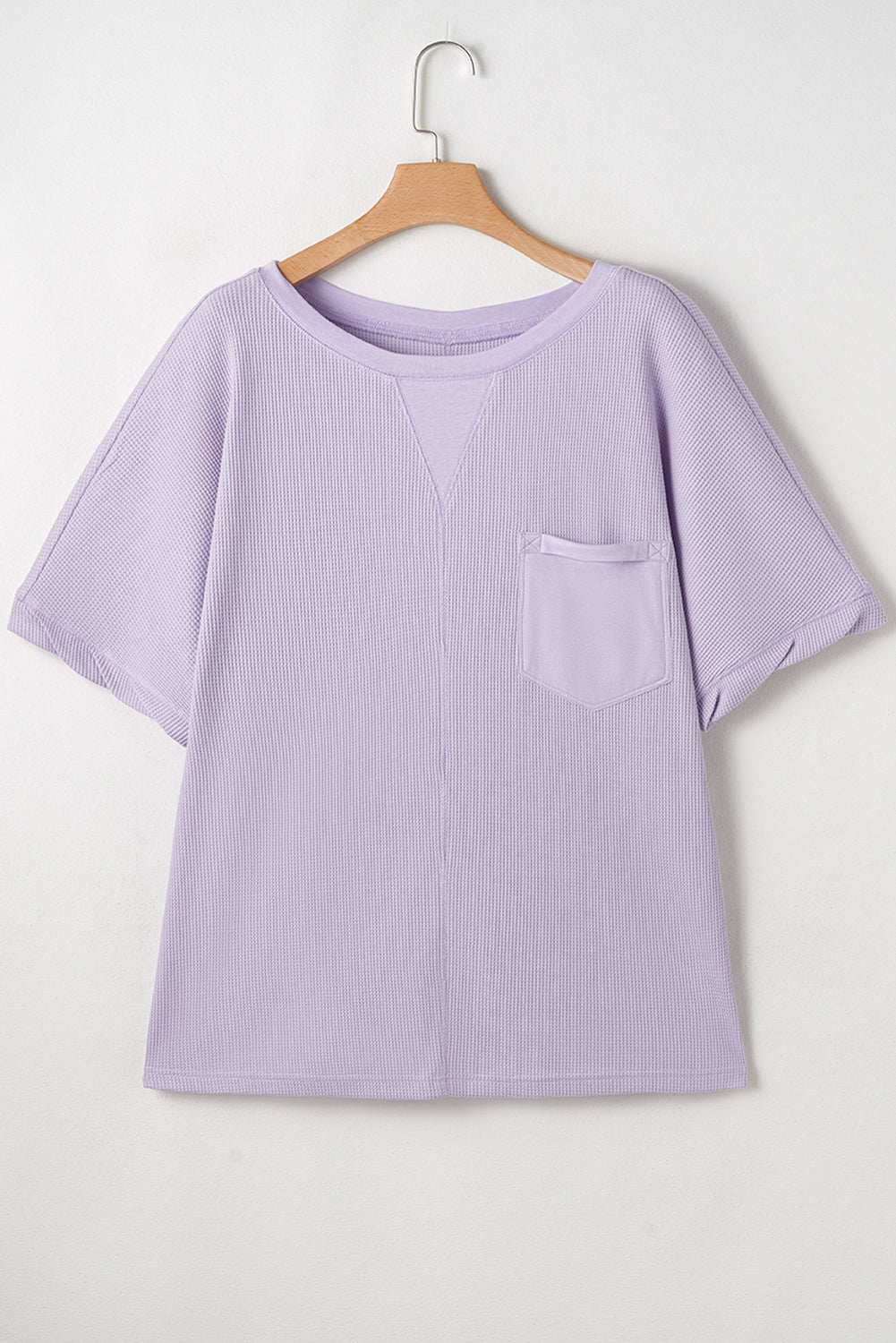 Orchid Petal Waffle Knit Short Sleeve Patched Pocket Plus Size Top BB Fashion Outlet