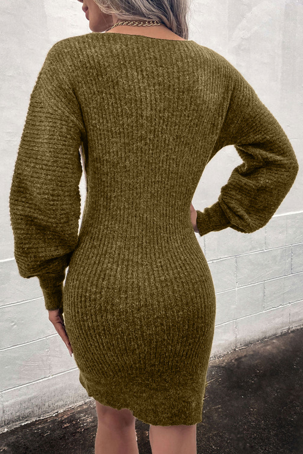 Grey V Neck Bodycon Sweater Dress eAura