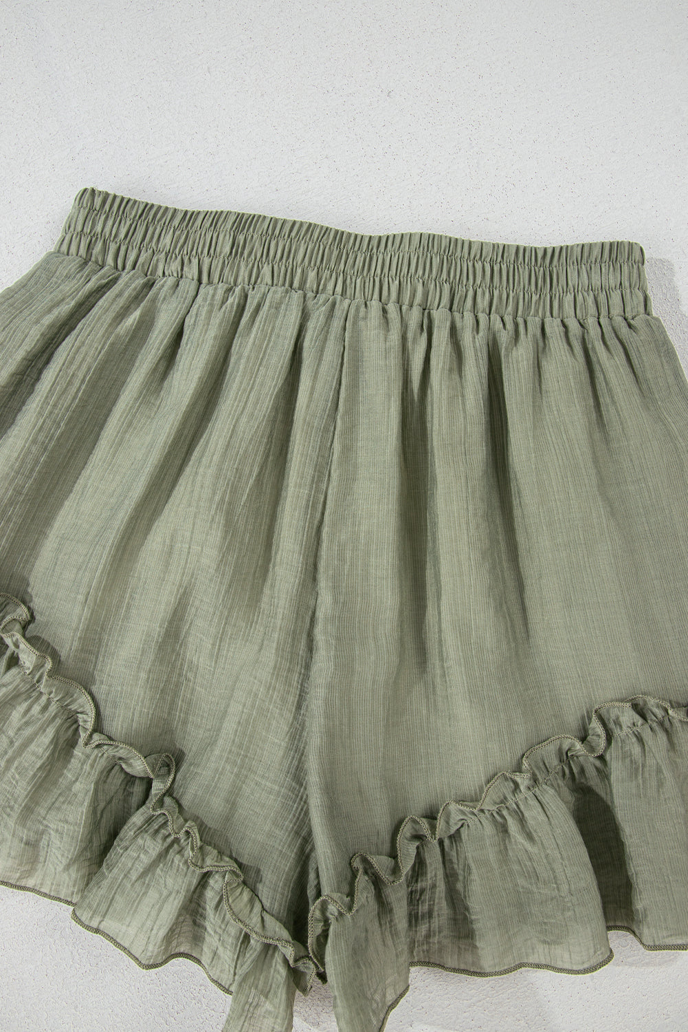 Laurel Green Textured Tie Waist Ruffle Hem Shorts eAura