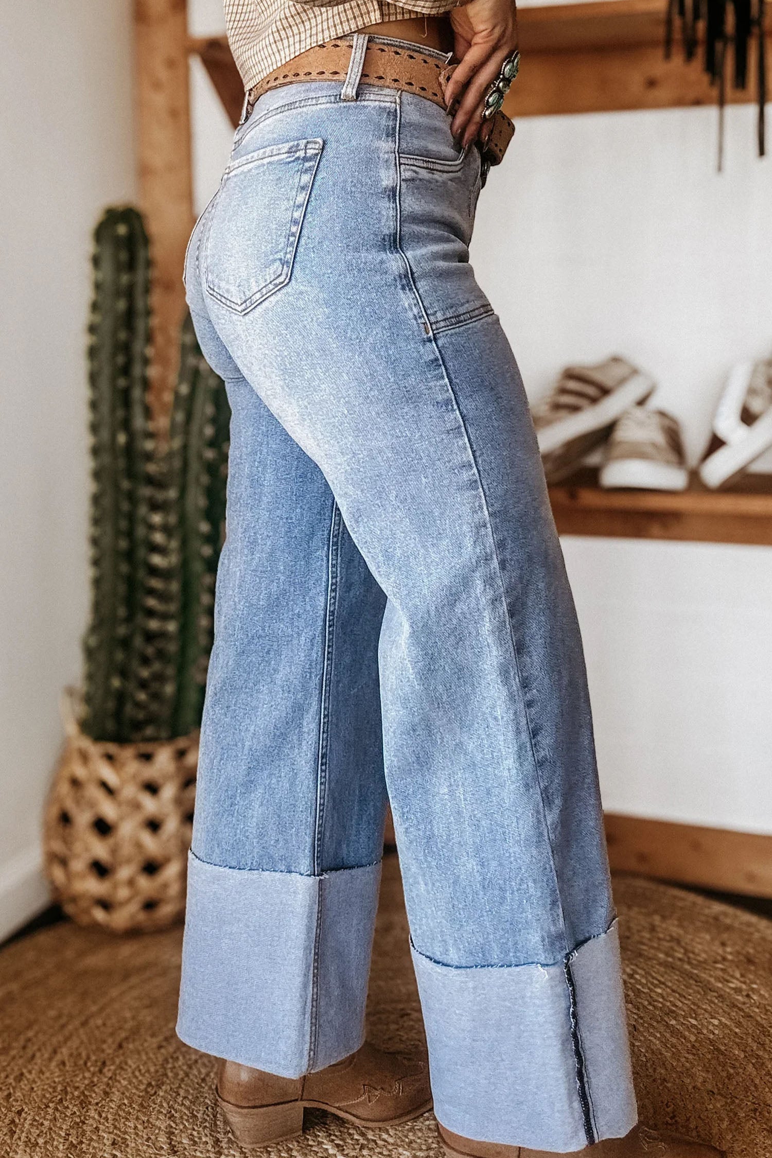 Turn-up Cuffs Loose Jeans – Beau Blue