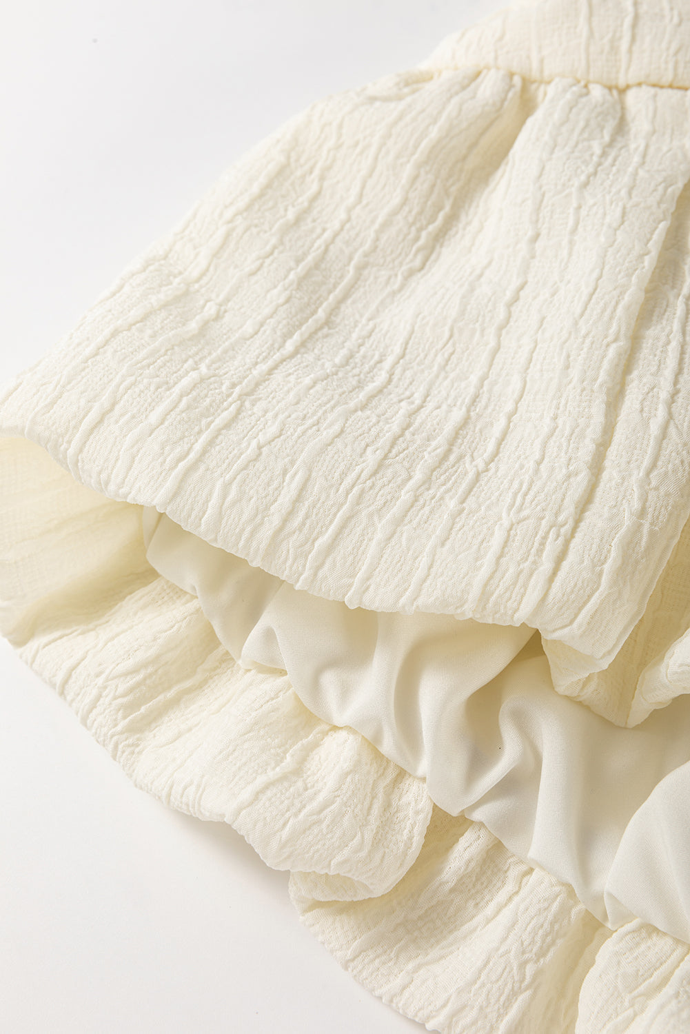 White Textured Bow Ties Front Bubble Hem Puff Short Sleeve Blouse eAura