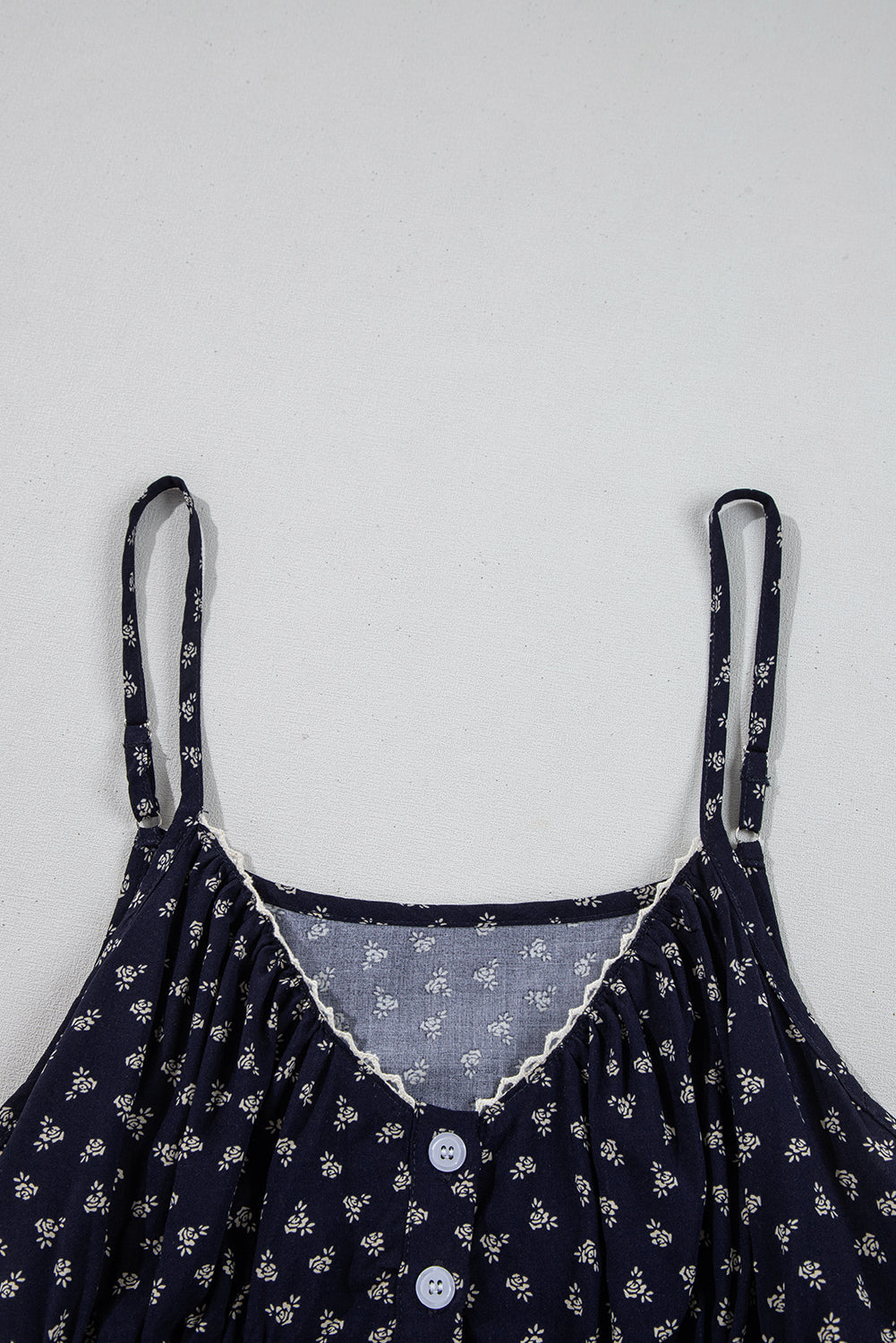 Blue Floral Print Spaghetti Strap Buttoned V Neck Cami Top eAura
