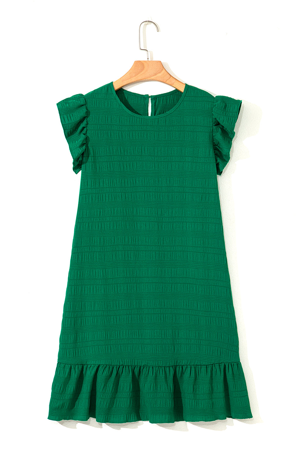 Textured Flutter Sleeve Ruffled Mini Dress eAura