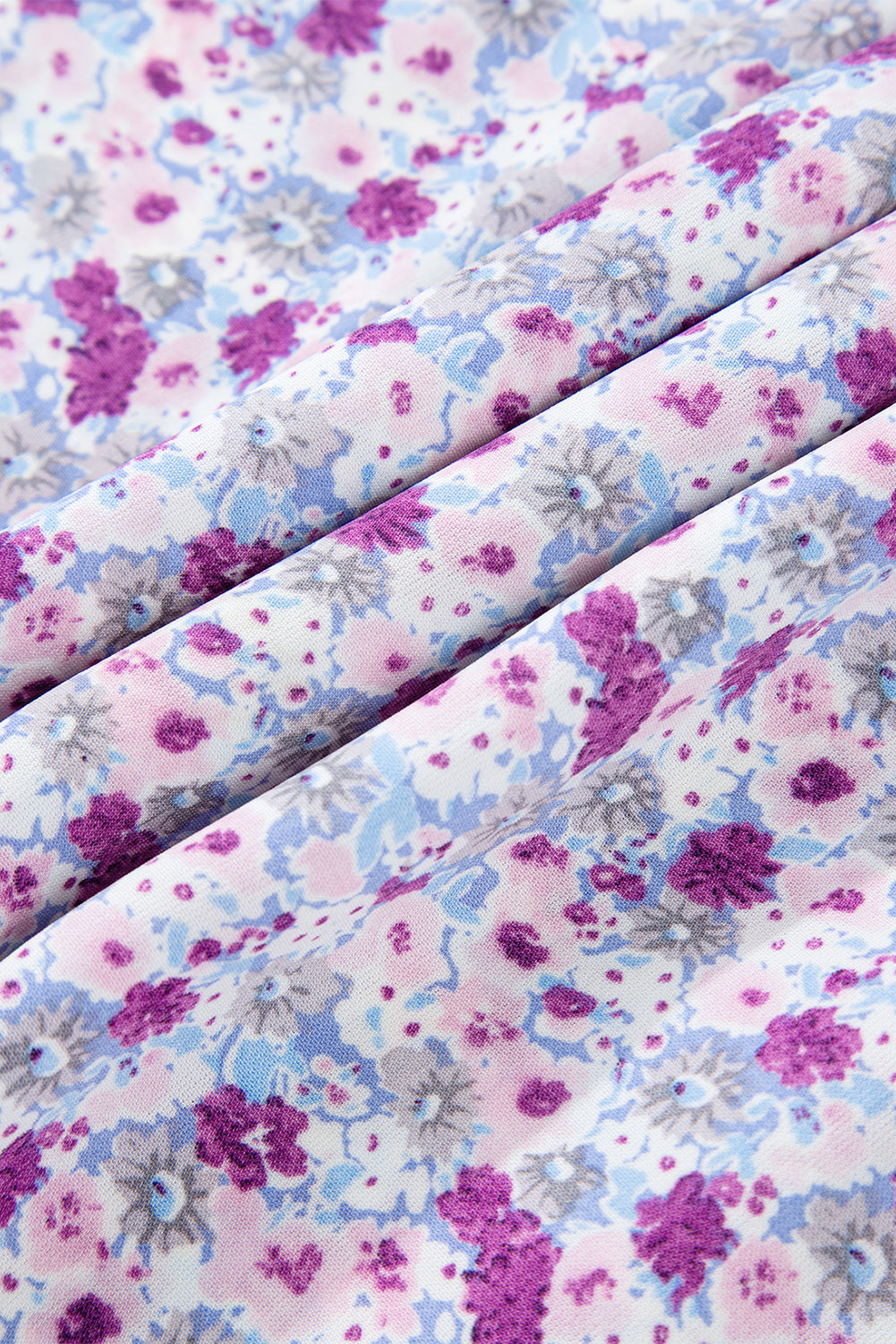 Purple Floral Short Bubble Sleeve Shirred High Waist Maxi Dress eAura