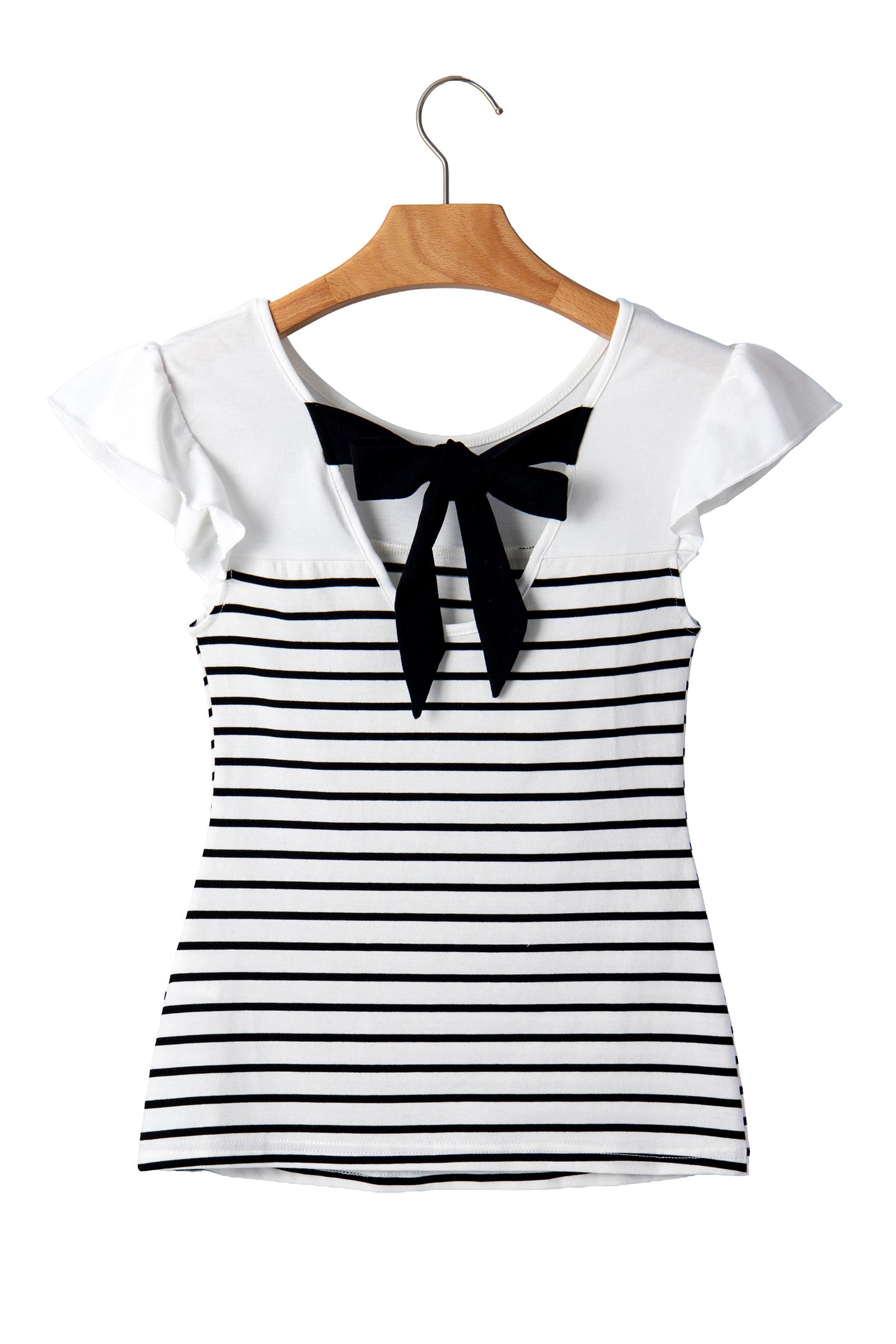 White Stripe Contrast Knot Back Ruffle Tank Top