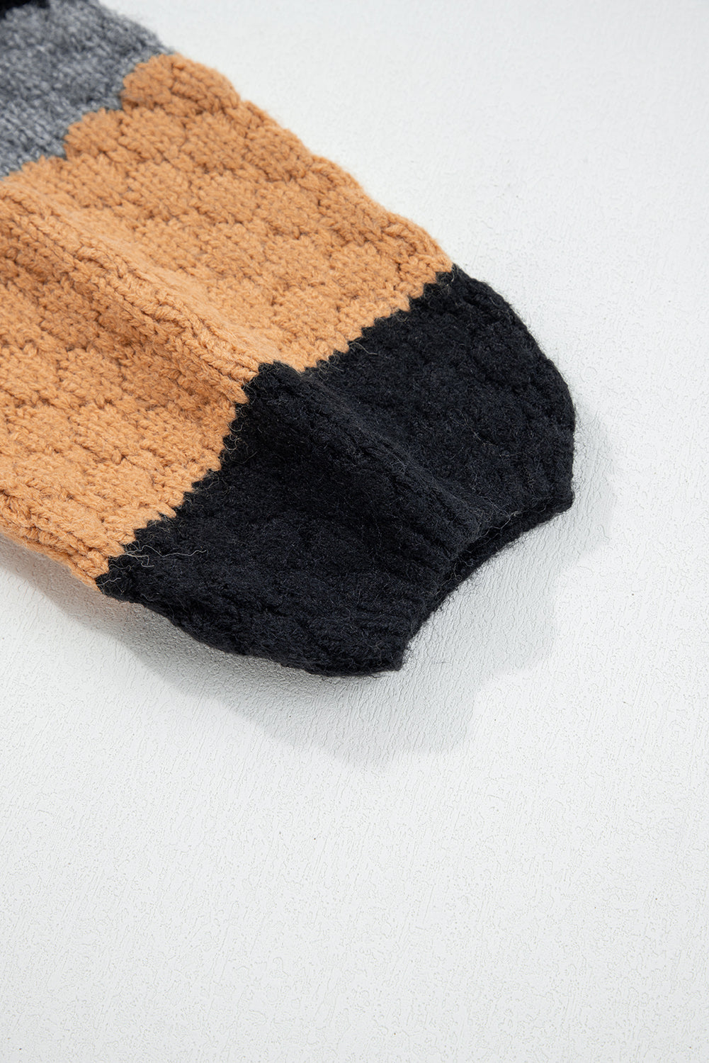 Khaki Color Block High Neck Baggy Sweater - eAura