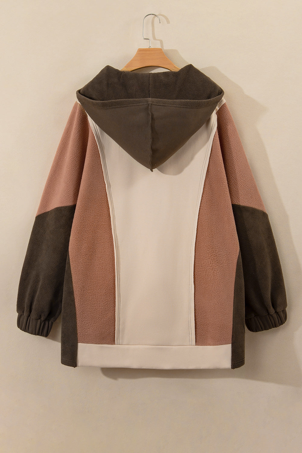 Brown Exposed Seam Colourblock Plus Size Hoodie BB Fashion Outlet