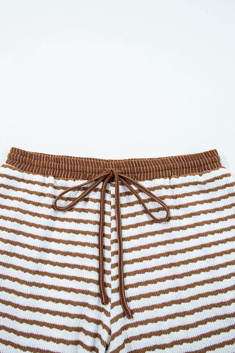 Khaki Stripe Plus Size Collared V-Neck Oversized Pullover Drawstring Elastic Waist Wide Leg Pant Co-ord Set - eAura