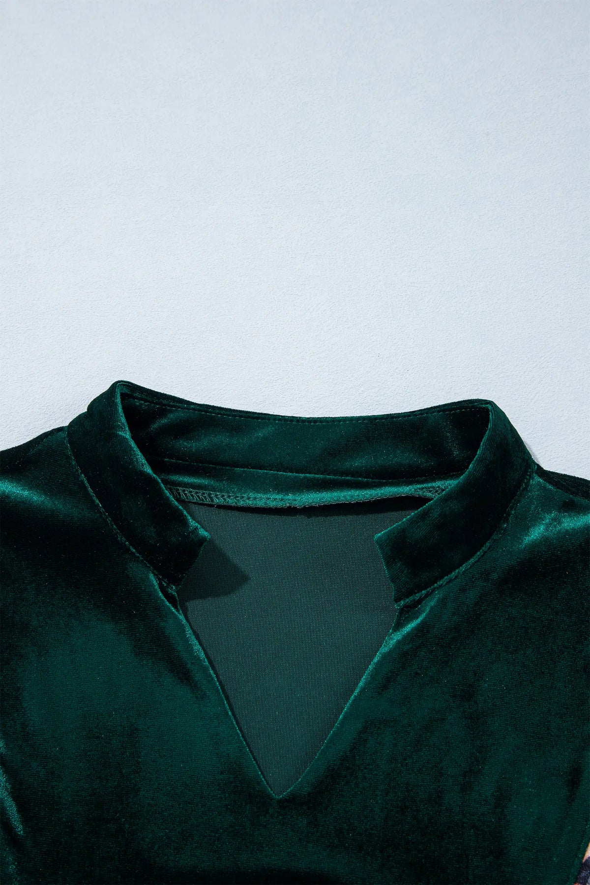 Leopard Trim Velvet Long Sleeve Shift Dress – Blackish Green