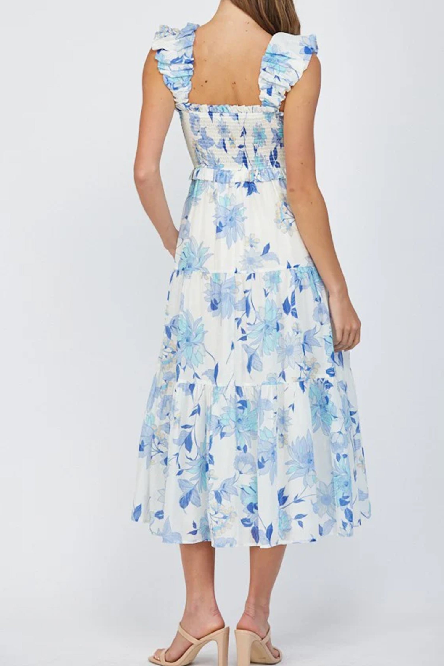 Ruffled Straps Smocked Tiered Floral Long Dress
