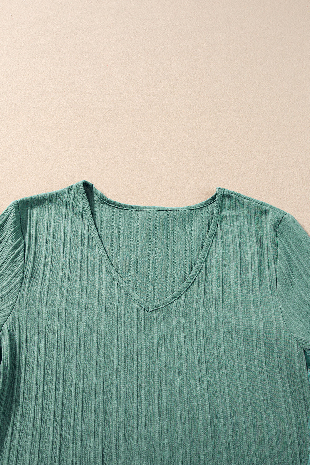 Grass Green Ruffled Half Sleeve V Neck Textured Top - eAura