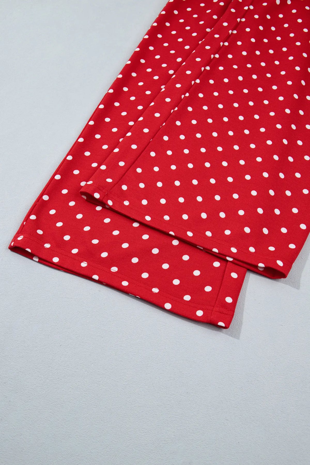 Polka Dot Drawstring Wide Leg Long Sleeve Top Pant Set – Red
