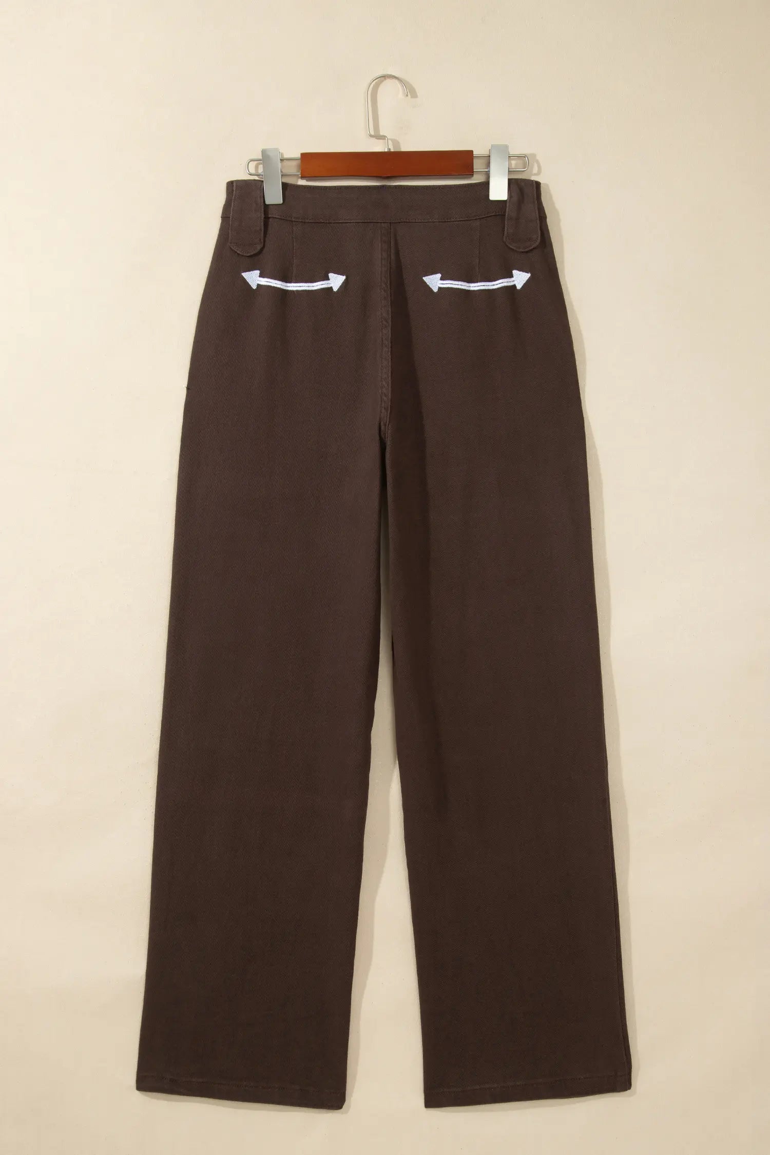 Coffee Western Colorblock Pockets Button Fly Decorative Belt Loops Straight Leg Jeans – Brown