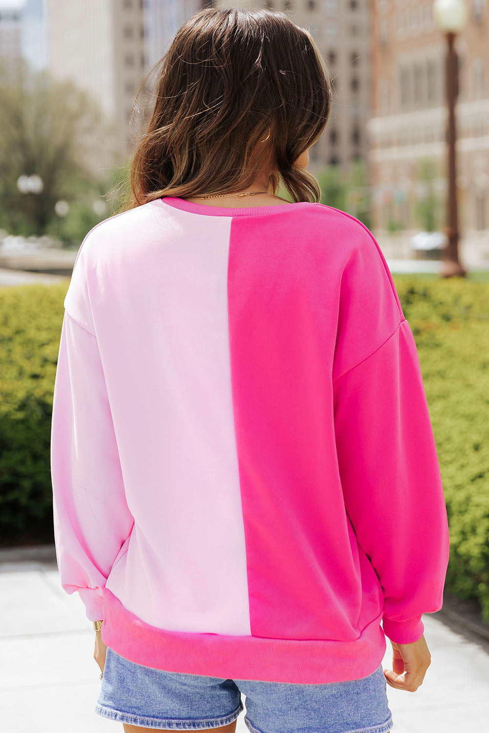 Pink Colour Block Sequined Cowgirl Boots Graphic Sweatshirt eAura