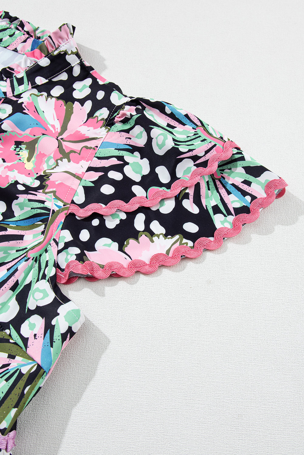Pink Floral Ricrac Embellished Tiered Mini Dress eAura
